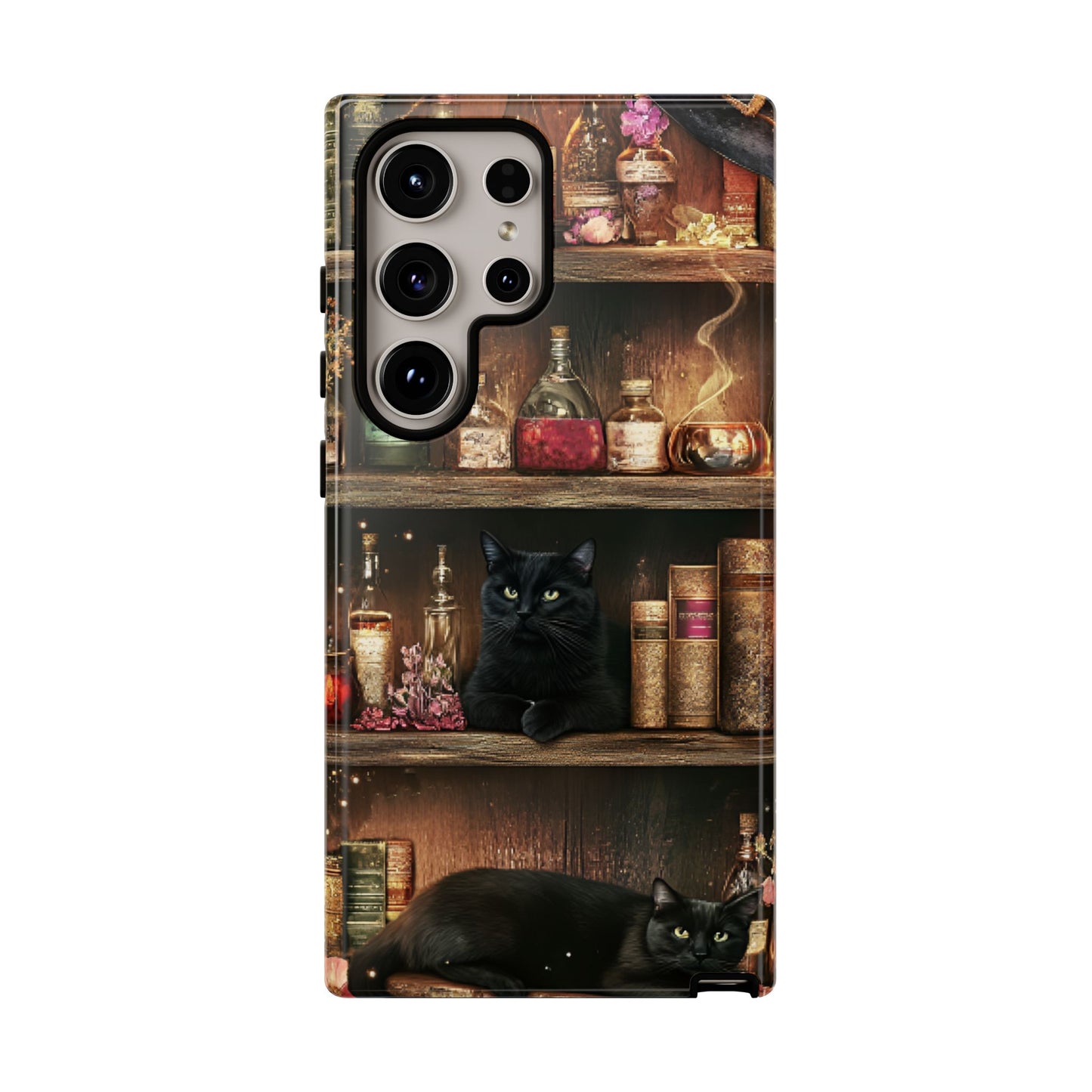 Witch Bookshelf Phone Case - Witchy Books Potions and Black Cats for iPhone 16 15 14 13 12 11, Samsung Galaxy & Google Pixel