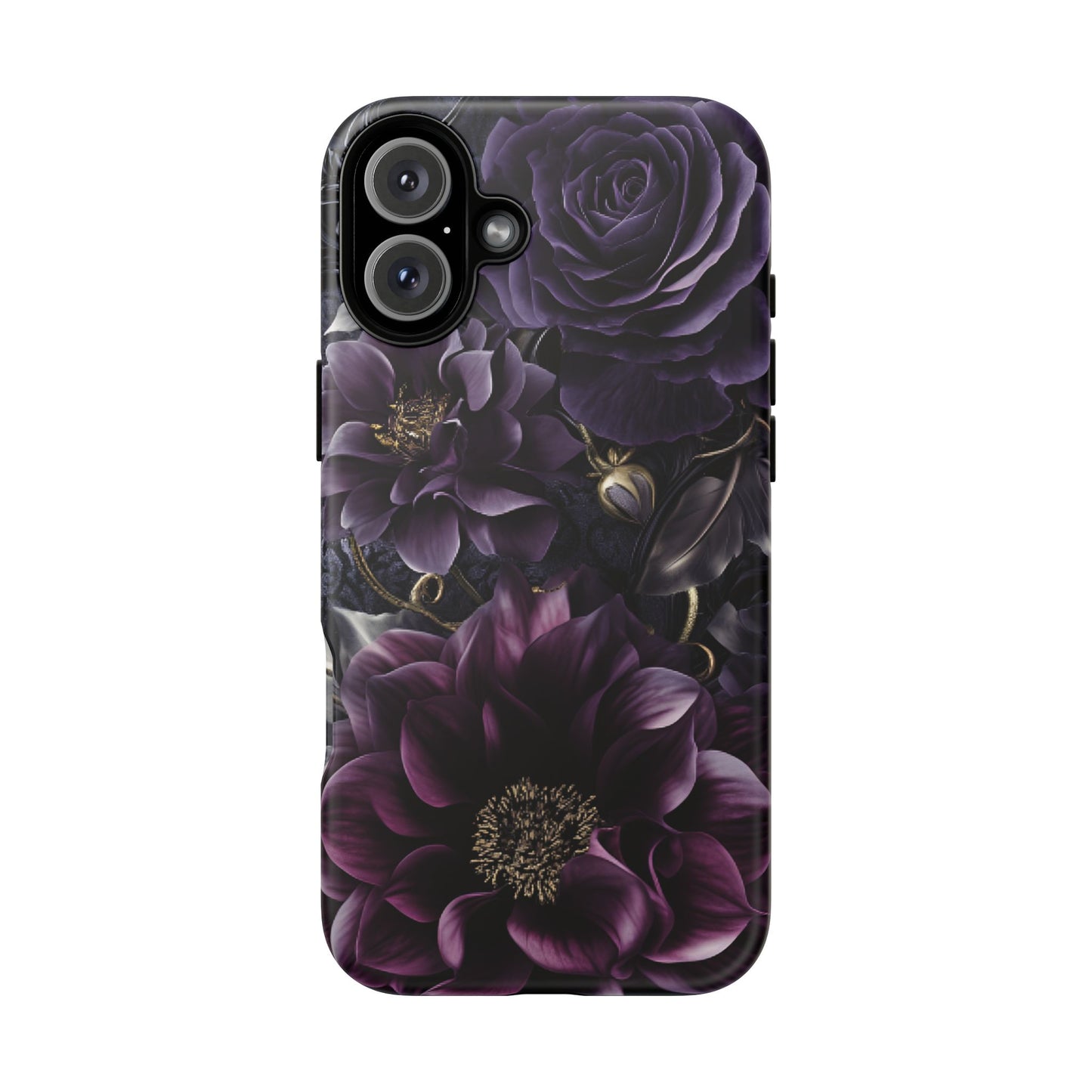 Gothic Dark Floral Phone Case - Aesthetic Purple and Gold Flowers for iPhone 16 15 14 13 12 11, Samsung Galaxy & Google Pixel