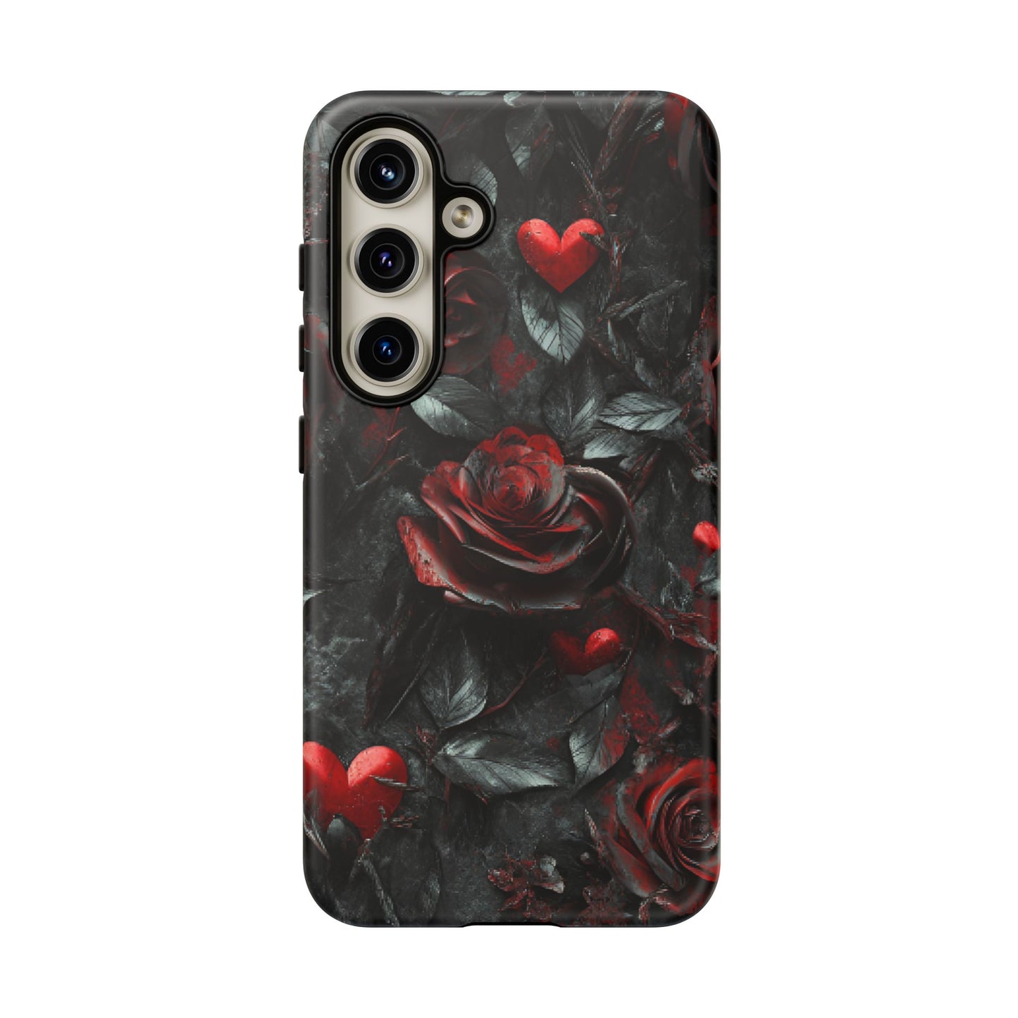 Gothic Valentine Phone Case - Dark Romance Roses and Hearts for iPhone 16 15 14 13 12 11, Samsung Galaxy & Google Pixel