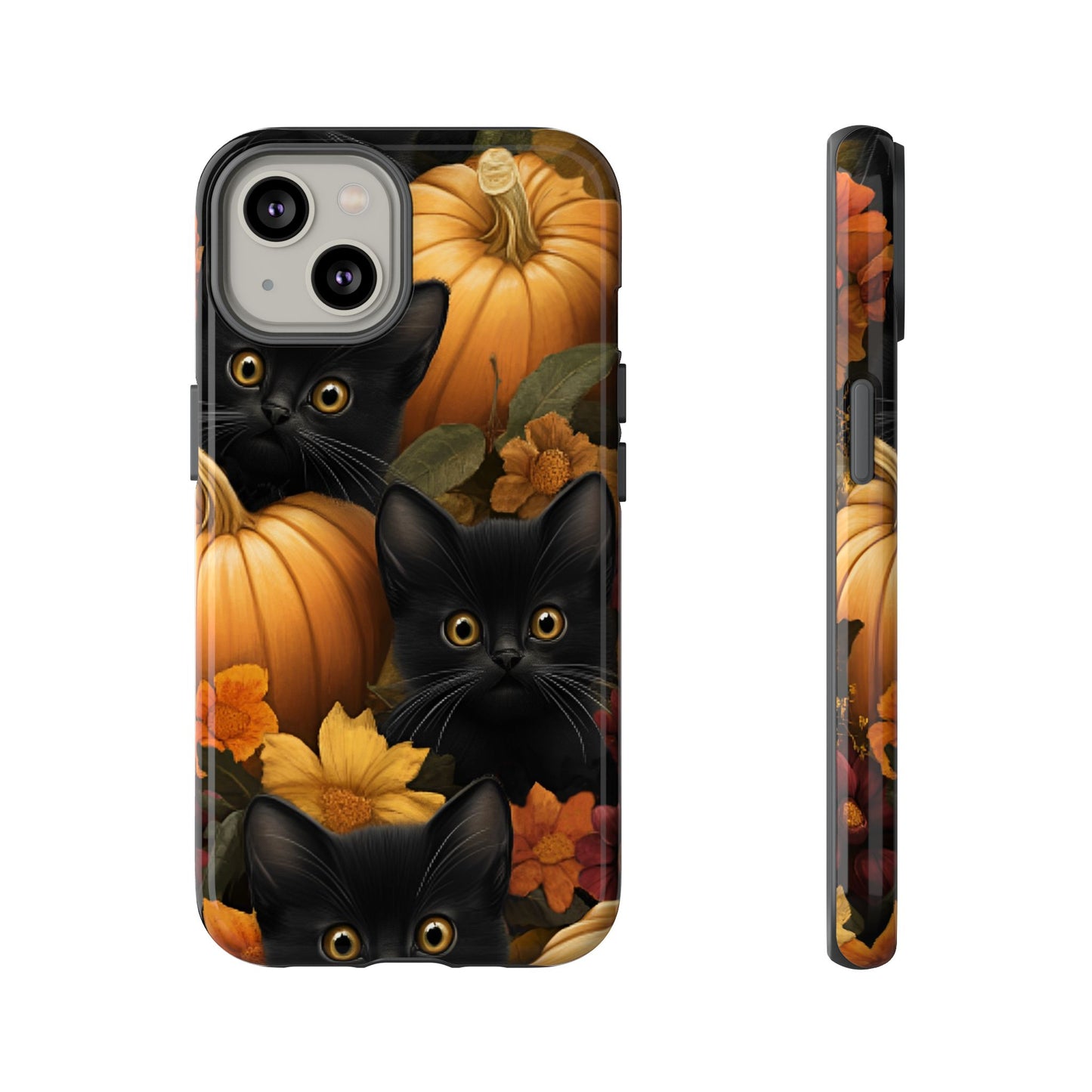 Black Cats and Pumpkins Phone Case - Cute Halloween Phone Cases for iPhone 16 15 14 13 12 11, Samsung Galaxy & Google Pixel