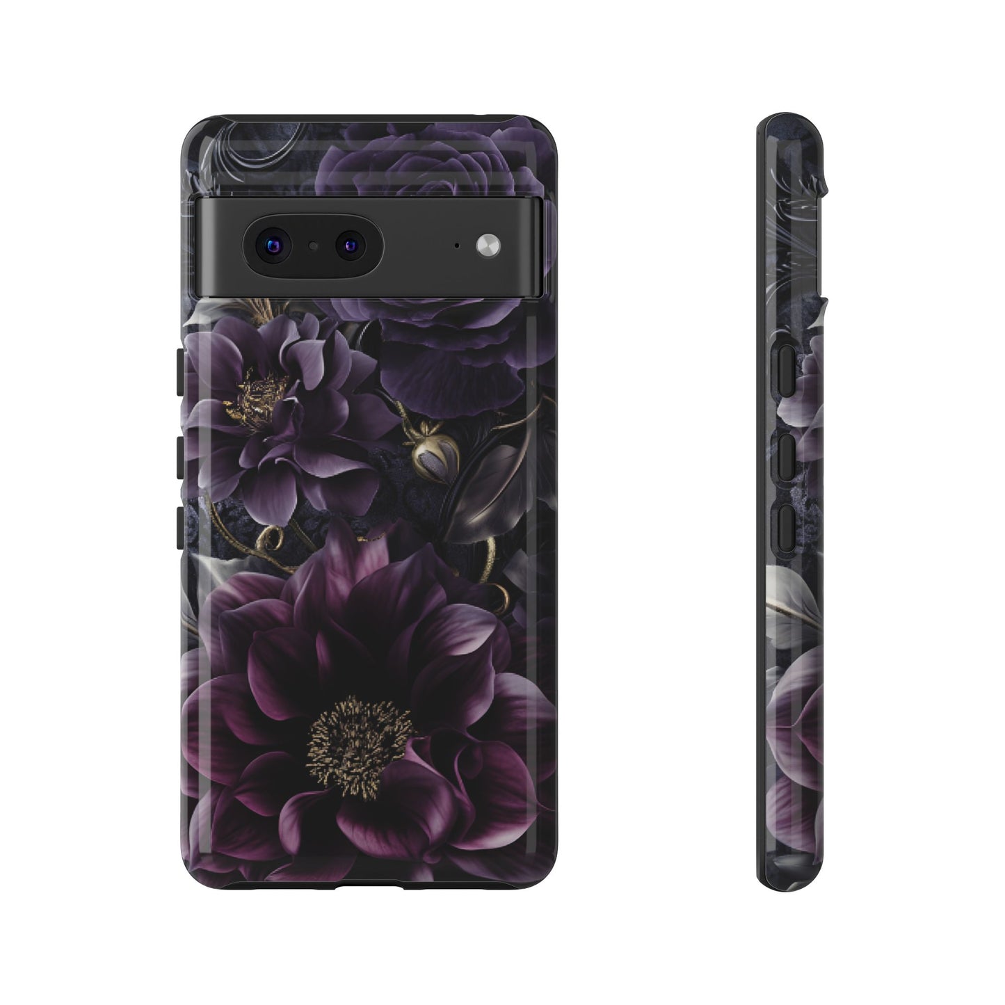 Gothic Dark Floral Phone Case - Aesthetic Purple and Gold Flowers for iPhone 16 15 14 13 12 11, Samsung Galaxy & Google Pixel