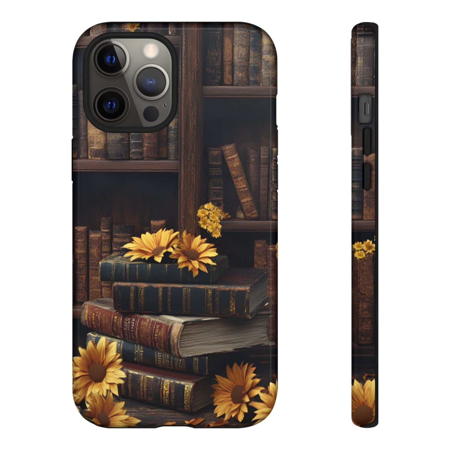 Vintage Books and Sunflowers Phone Case - Dark Academia Library Phone Cases - iPhone 16 15 14 13 12 11, Samsung Galaxy & Google Pixel Phone Covers