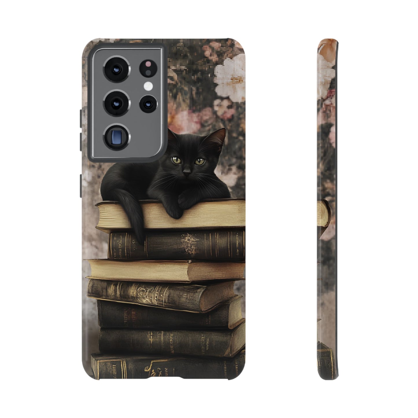 Black Cat and Books Phone Case - Vintage Dark Academia Library Phone Cases - iPhone 16 15 14 13 12 11, Samsung Galaxy & Google Pixel Phone Covers