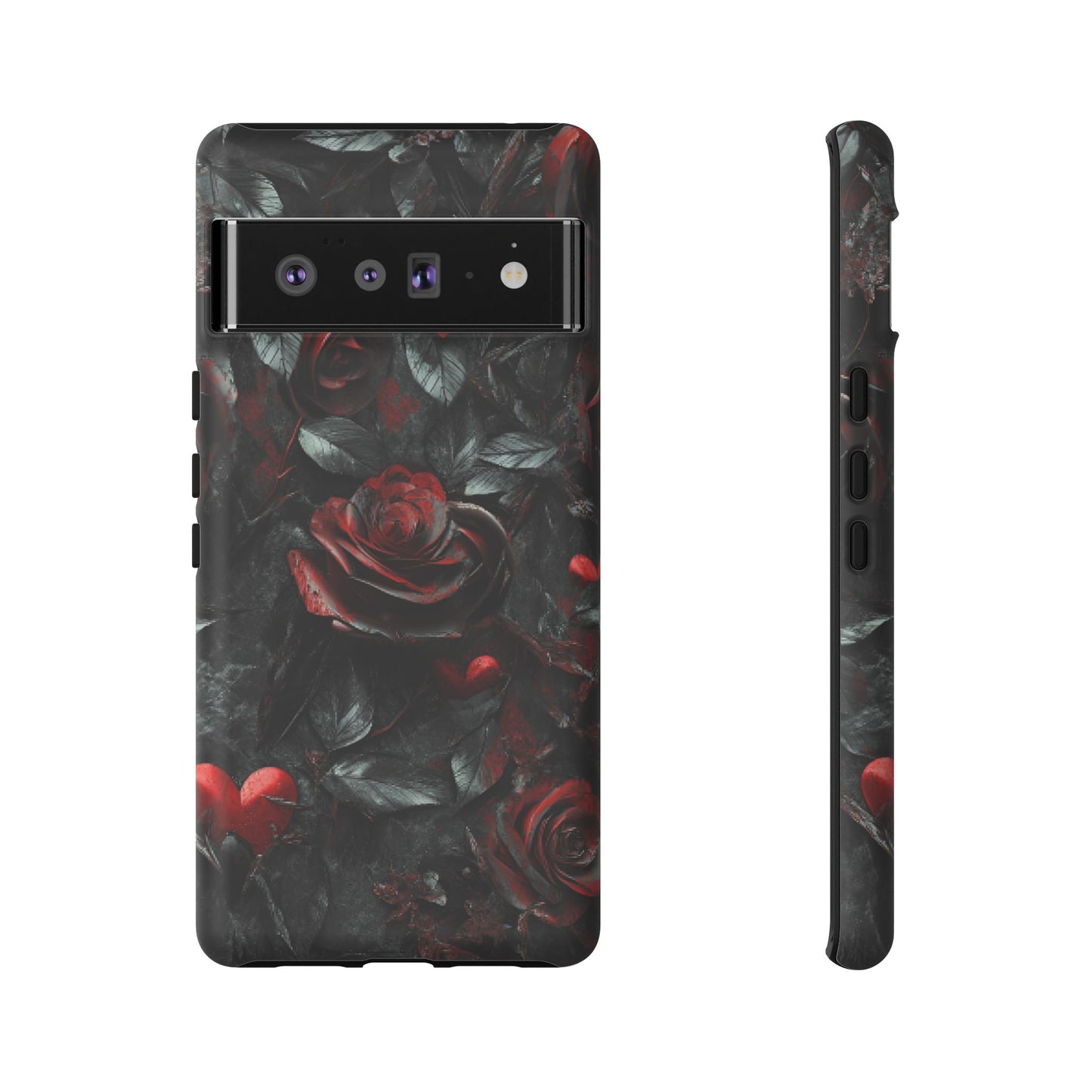 Gothic Valentine Phone Case - Dark Romance Roses and Hearts - iPhone 16 15 14 13 12 11, Samsung Galaxy & Google Pixel Phone Covers