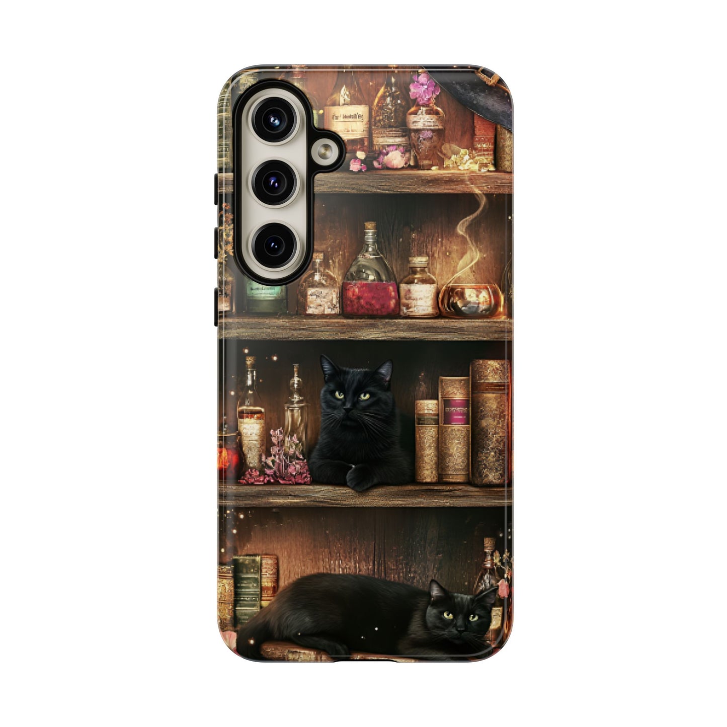 Witch Bookshelf Phone Case - Witchy Books Potions and Black Cats for iPhone 16 15 14 13 12 11, Samsung Galaxy & Google Pixel