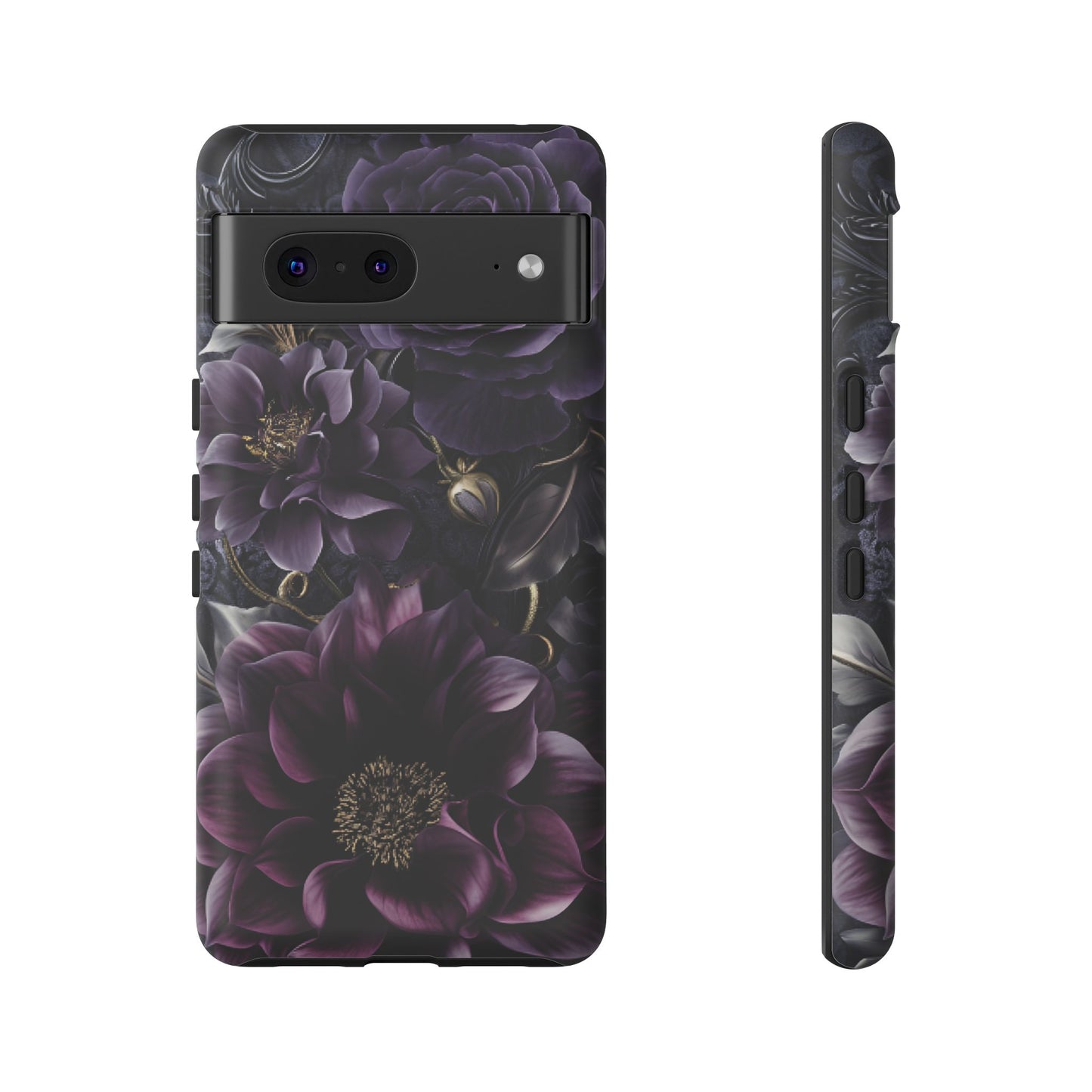 Gothic Dark Floral Phone Case - Aesthetic Purple and Gold Flowers - iPhone 16 15 14 13 12 11, Samsung Galaxy & Google Pixel Phone Covers