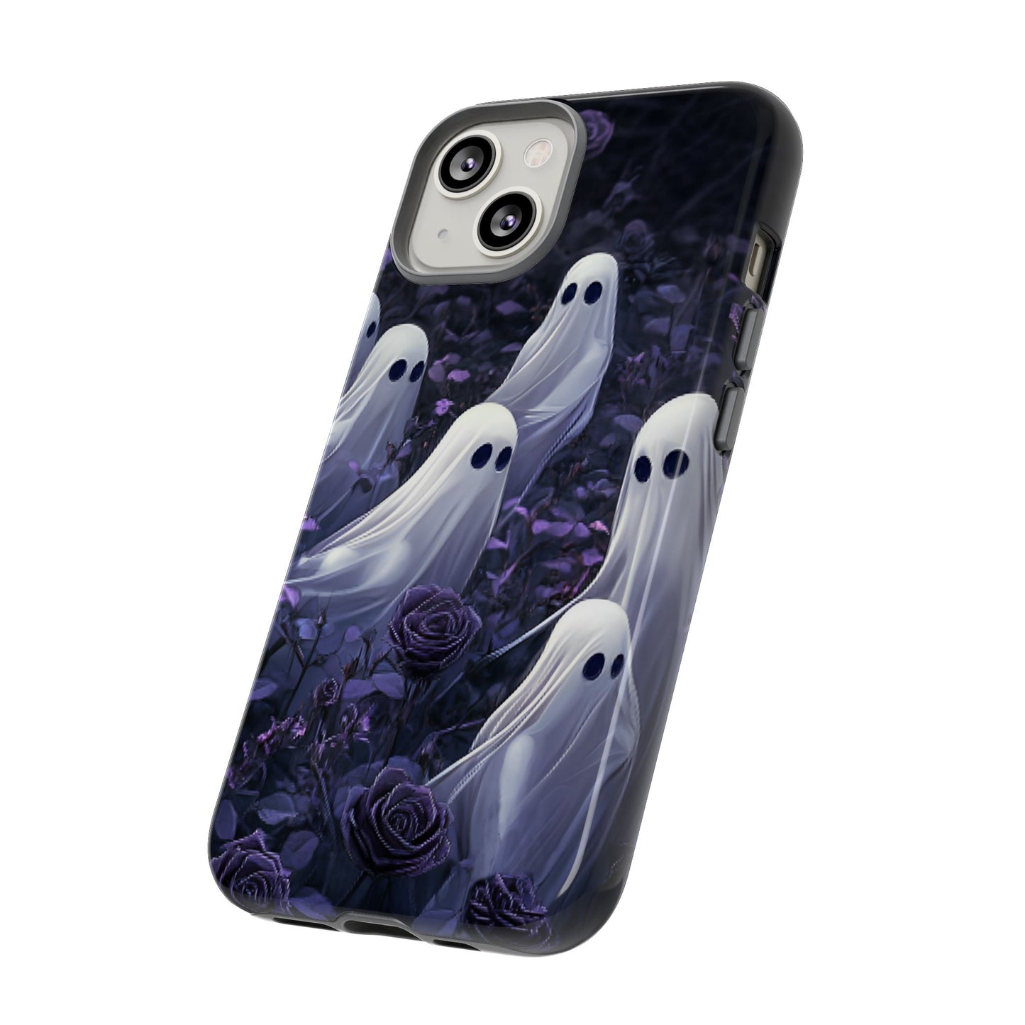 Halloween Phone Case - Ghosts in Purple Rose Garden - iPhone 16 15 14 13 12 11, Samsung Galaxy & Google Pixel Phone Covers