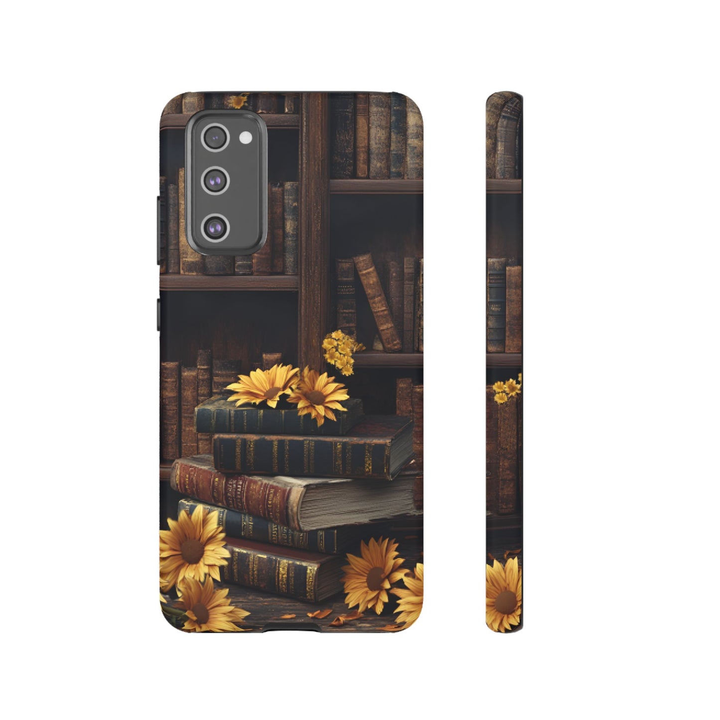 Vintage Books and Sunflowers Phone Case - Dark Academia Library Phone Cases - iPhone 16 15 14 13 12 11, Samsung Galaxy & Google Pixel Phone Covers