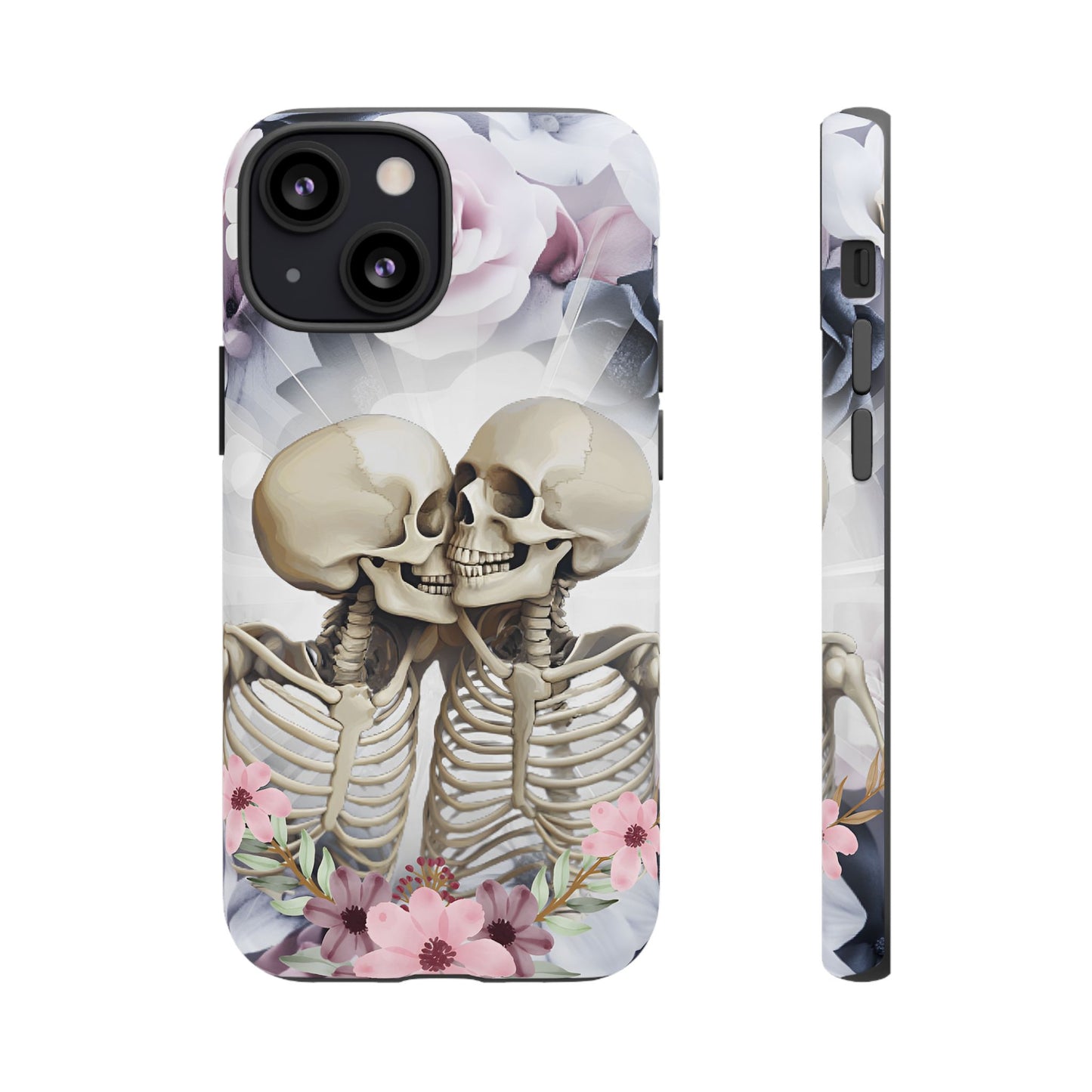 Skeleton Couple Phone Case - Floral Love Halloween Phone Cases for iPhone 16 15 14 13 12 11, Samsung Galaxy & Google Pixel