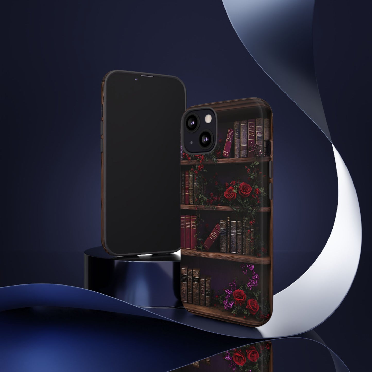 Book Lovers Phone Case - Roses and Books in Moody Vintage Bookshelf for iPhone 16 15 14 13 12 11, Samsung Galaxy & Google Pixel