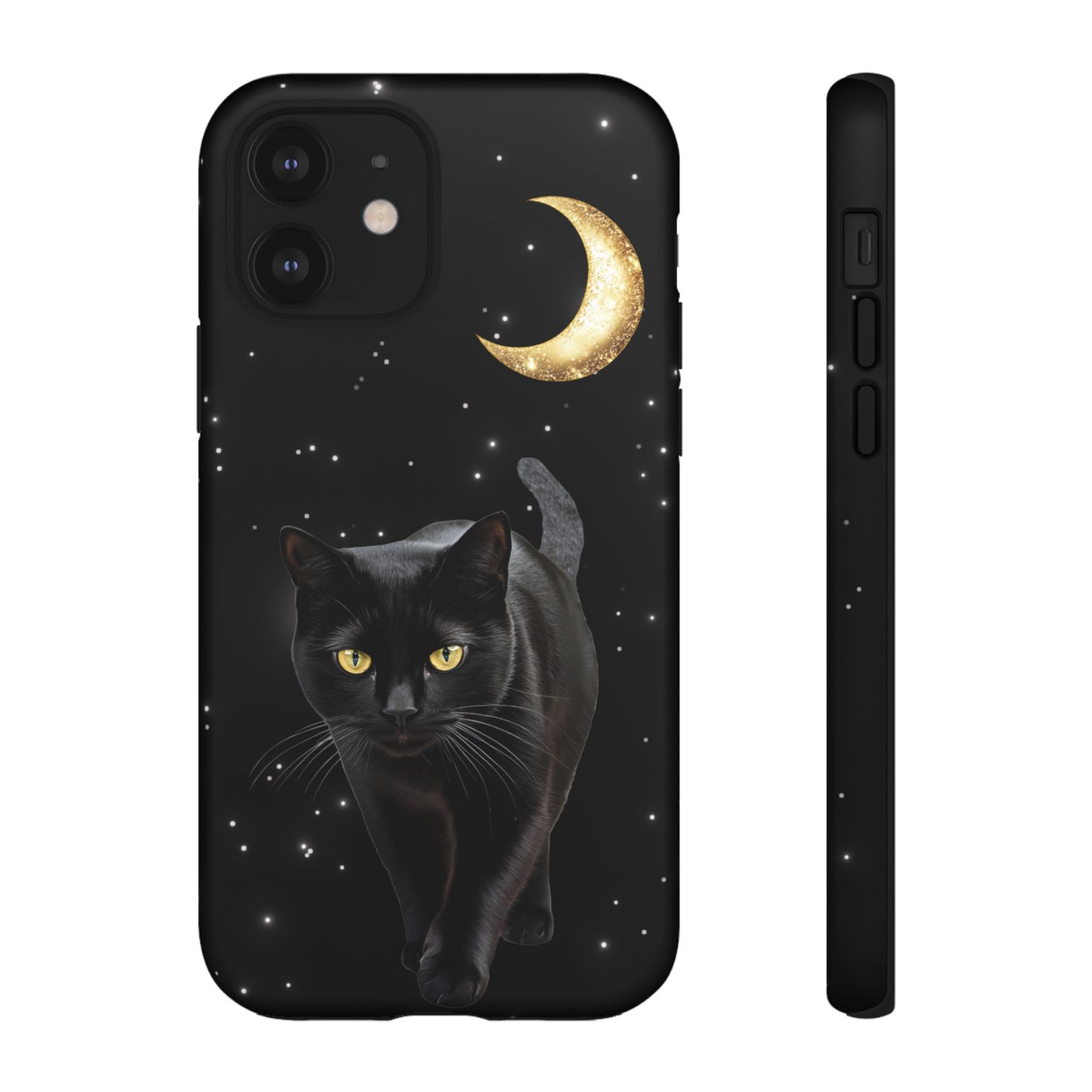 Black Cat and Moon Phone Case - Celestial Cat Lover Phone Cases for iPhone 16 15 14 13 12 11, Samsung Galaxy & Google Pixel