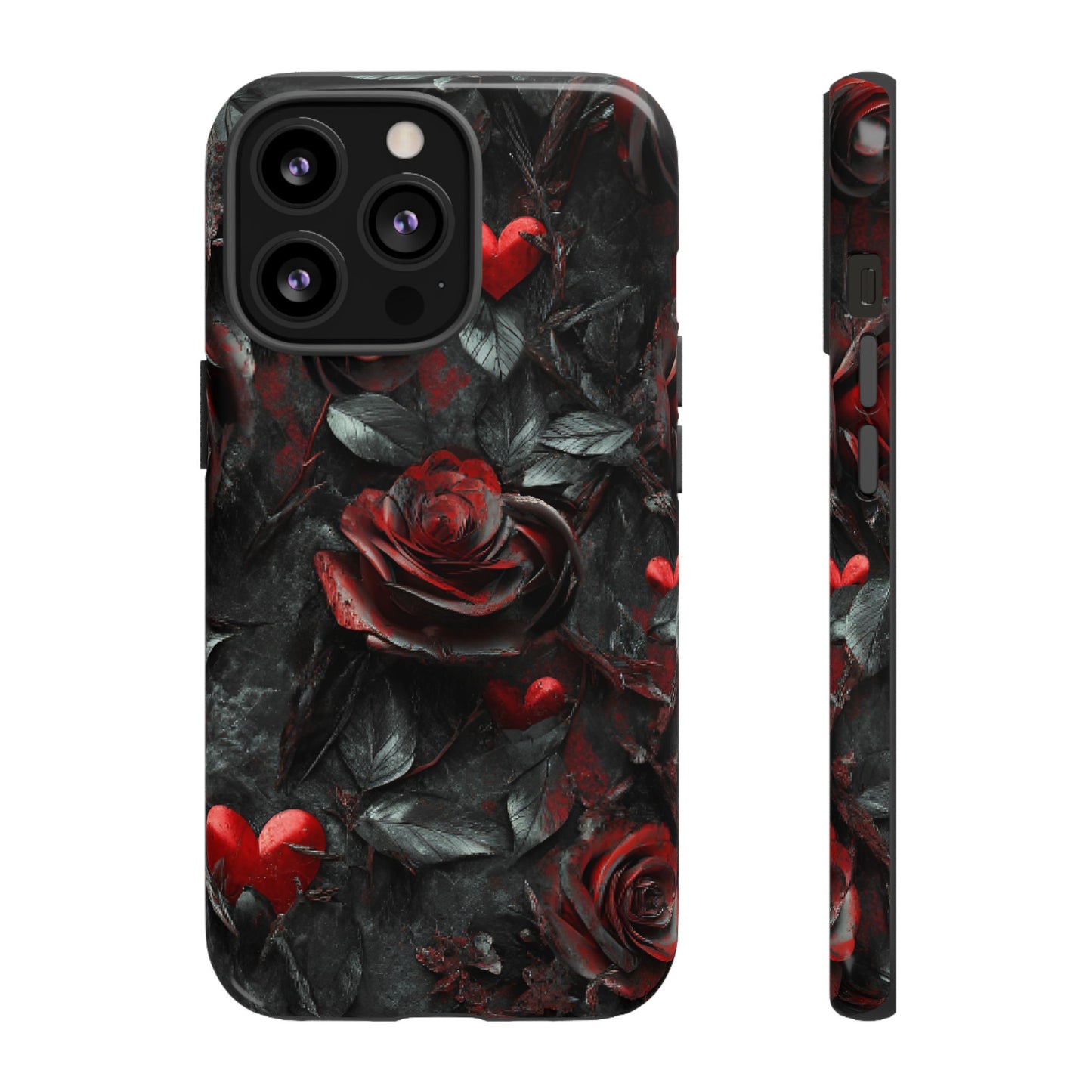 Gothic Valentine Phone Case - Dark Romance Roses and Hearts for iPhone 16 15 14 13 12 11, Samsung Galaxy & Google Pixel