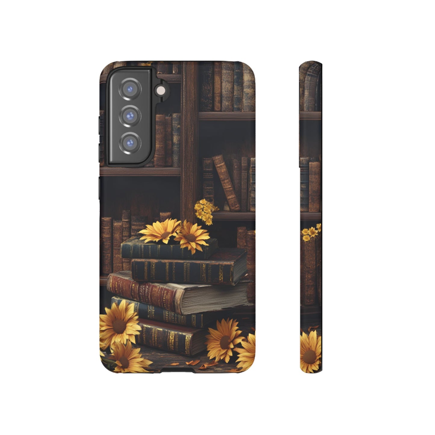 Vintage Books and Sunflowers Phone Case - Dark Academia Library Phone Cases for iPhone 16 15 14 13 12 11, Samsung Galaxy & Google Pixel