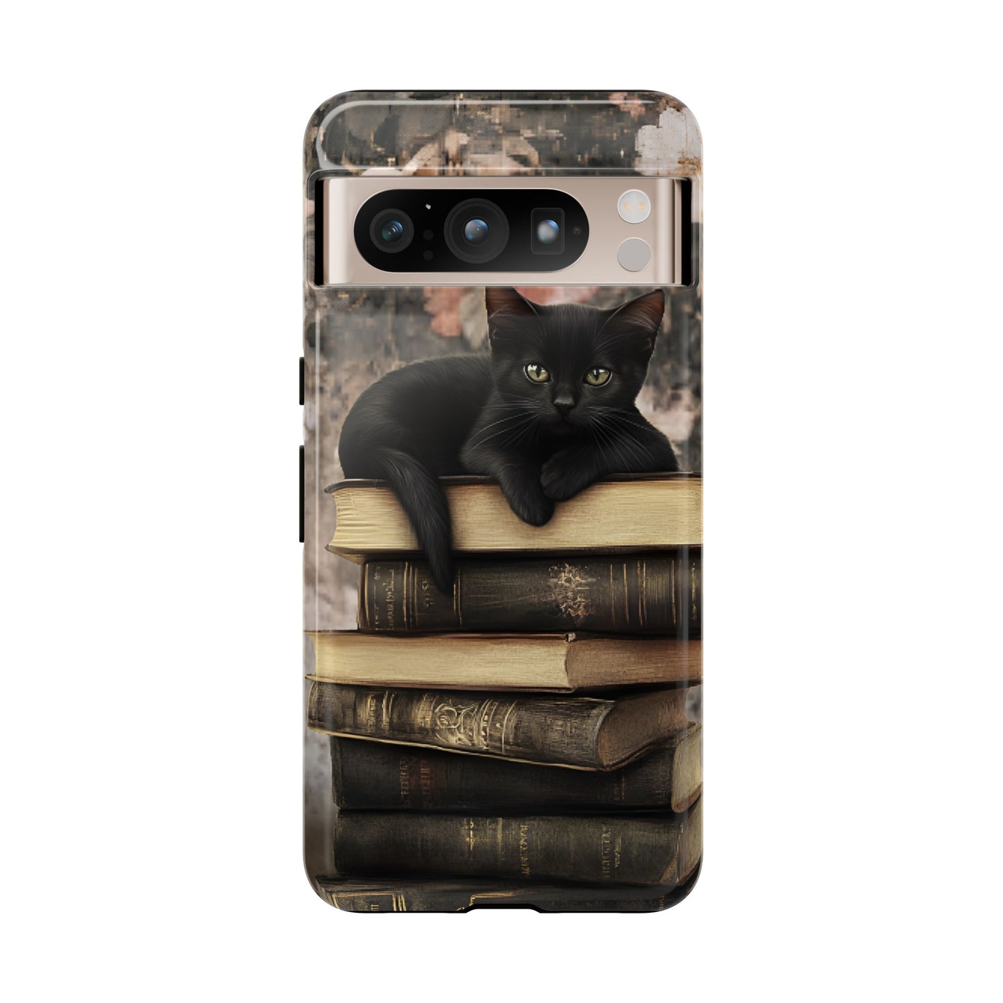 Black Cat and Books Phone Case - Vintage Dark Academia Library Phone Cases - iPhone 16 15 14 13 12 11, Samsung Galaxy & Google Pixel Phone Covers