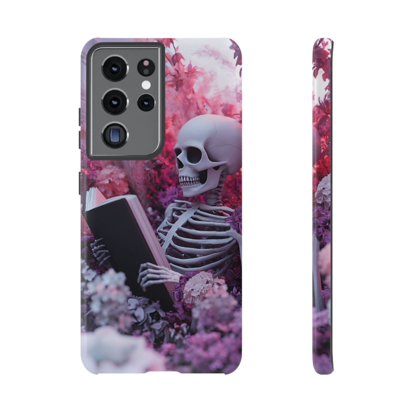 Bookish Skeleton Phone Case - Spooky Floral Halloween Phone Cases - Phone 16 15 14 13 12 11, Samsung Galaxy & Google Pixel Phone Covers