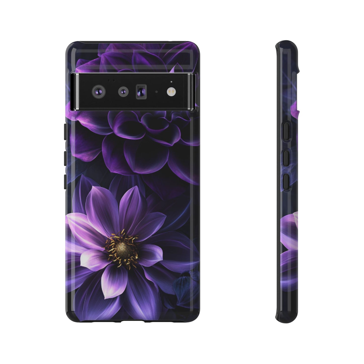 Black and Purple Flowers Phone Case - Dark Gothic Bloom Phone Cases for iPhone 16 15 14 13 12 11, Samsung Galaxy & Google Pixel