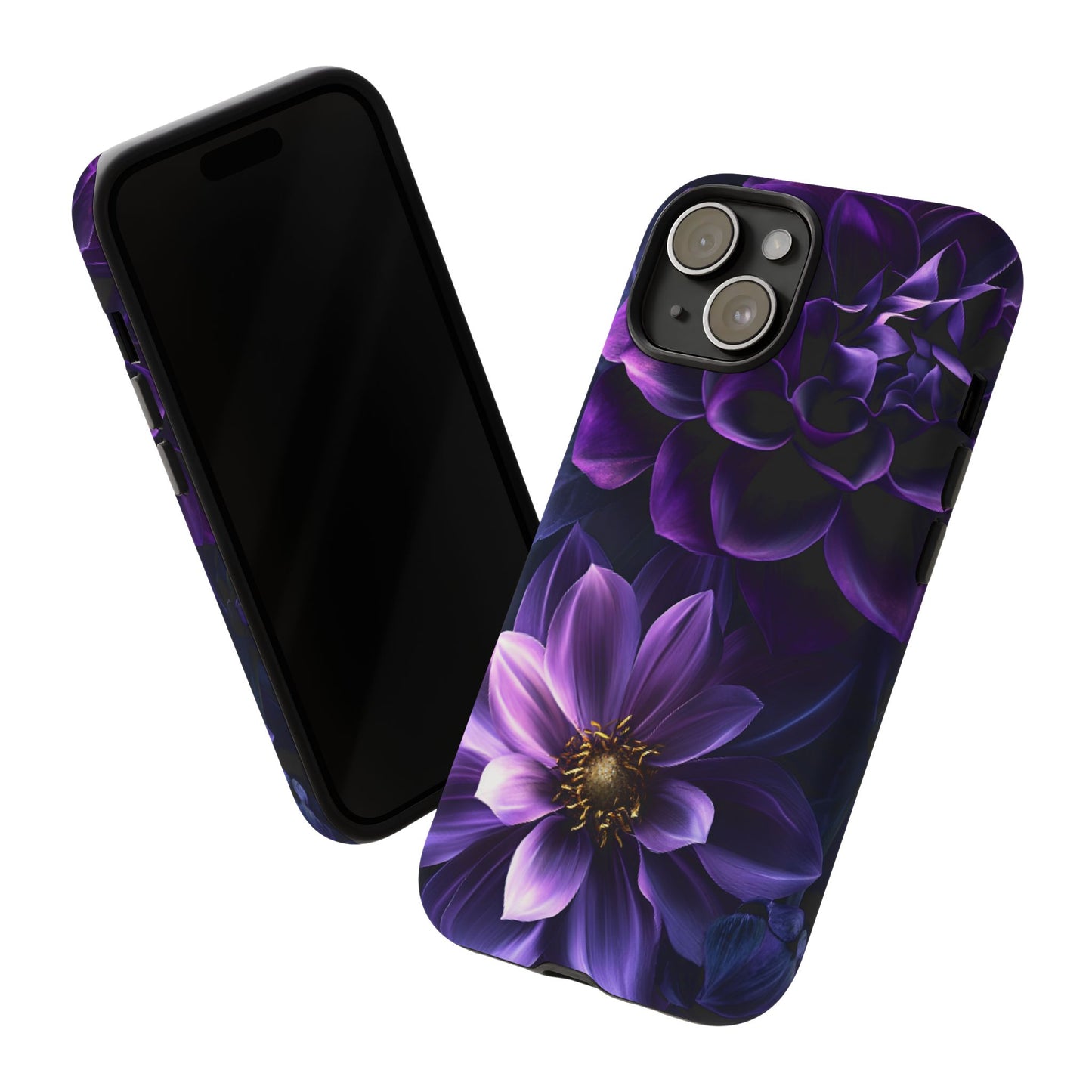 Black and Purple Flowers Phone Case - Dark Gothic Bloom Phone Cases for iPhone 16 15 14 13 12 11, Samsung Galaxy & Google Pixel