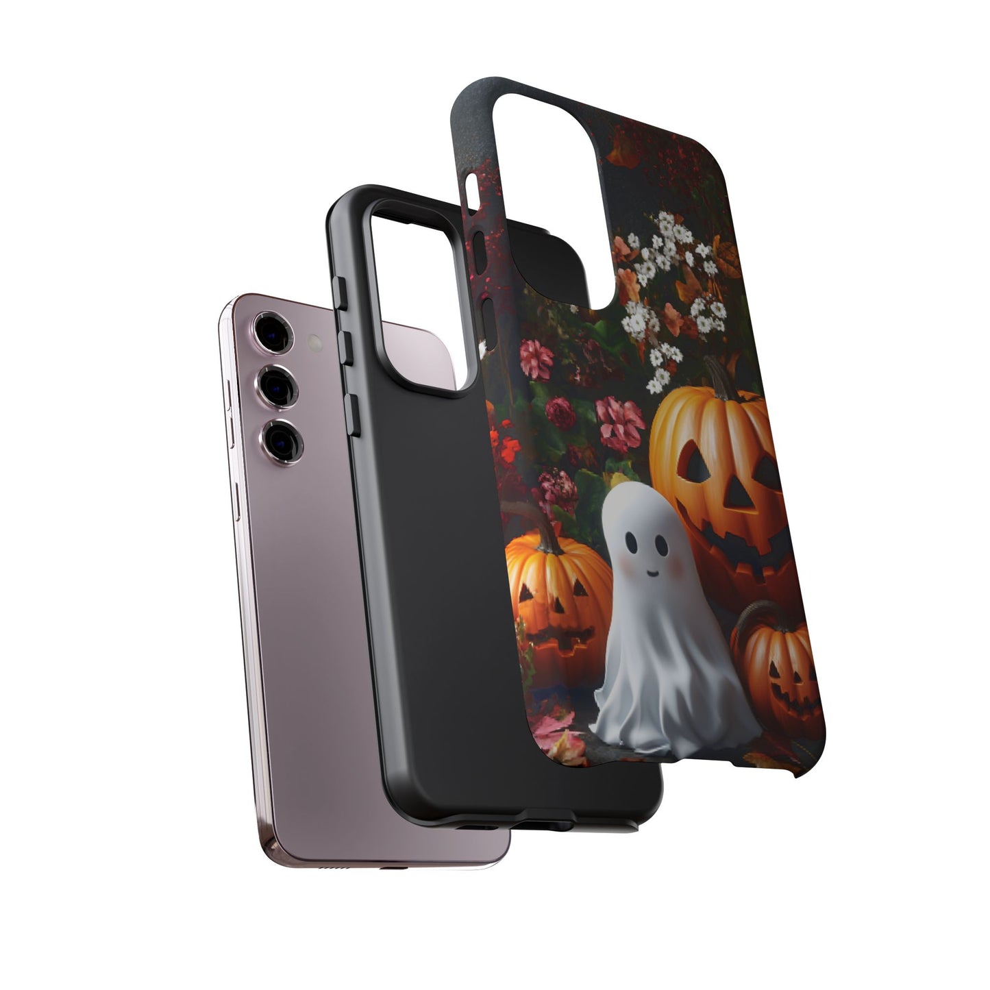 Halloween Phone Case with Cute Ghost and Pumpkins - iPhone 16 15 14 13 12 11, Samsung Galaxy & Google Pixel Phone Covers