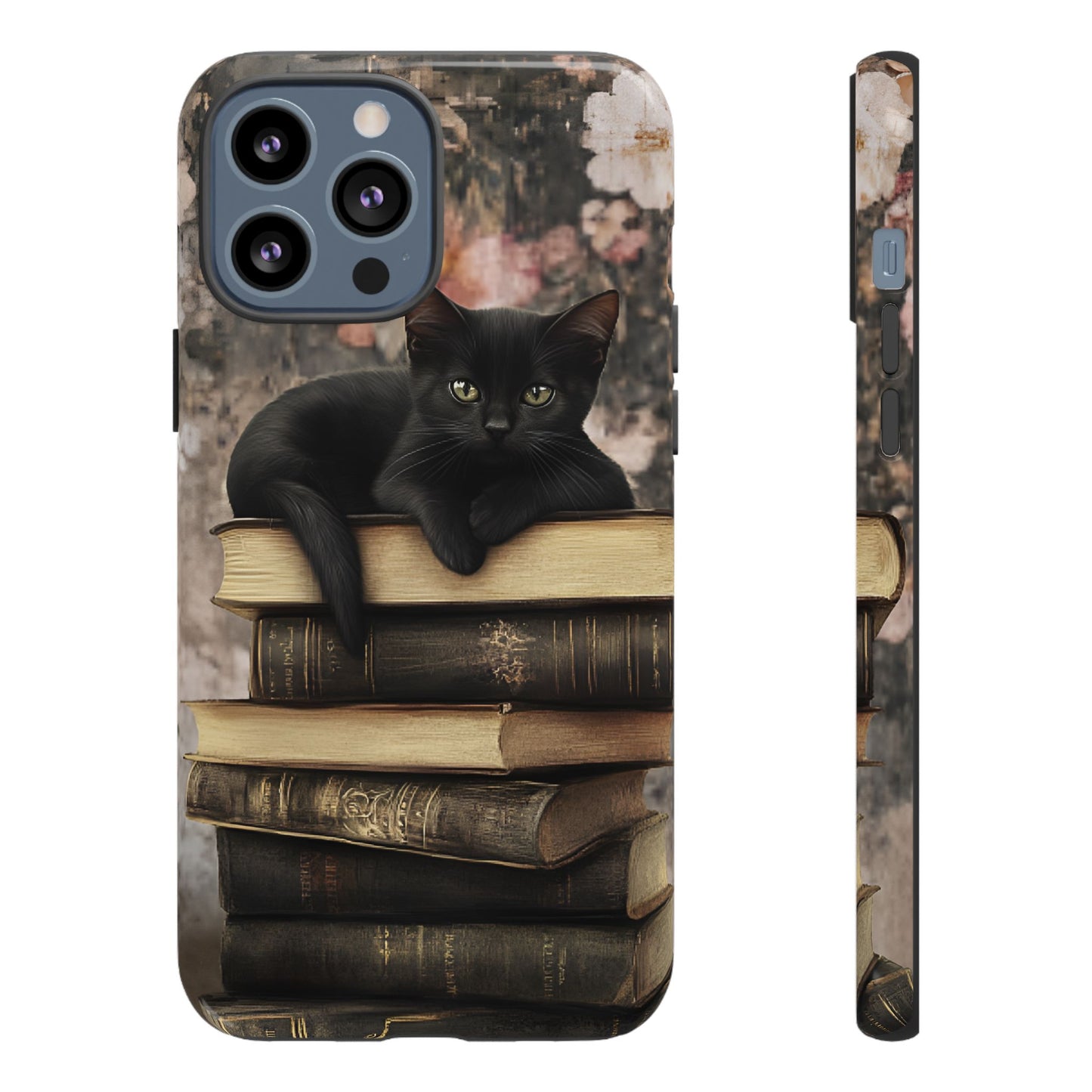 Black Cat and Books Phone Case - Vintage Dark Academia Library Phone Cases - iPhone 16 15 14 13 12 11, Samsung Galaxy & Google Pixel Phone Covers