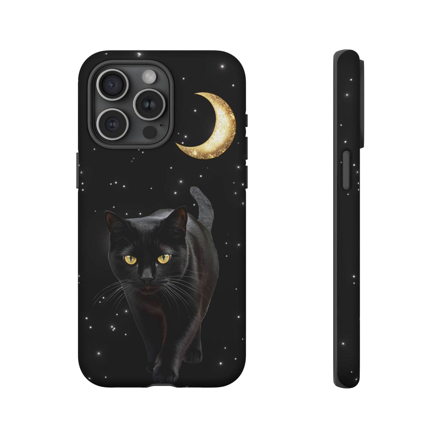 Black Cat and Moon Phone Case - Celestial Cat Lover Phone Cases for iPhone 16 15 14 13 12 11, Samsung Galaxy & Google Pixel