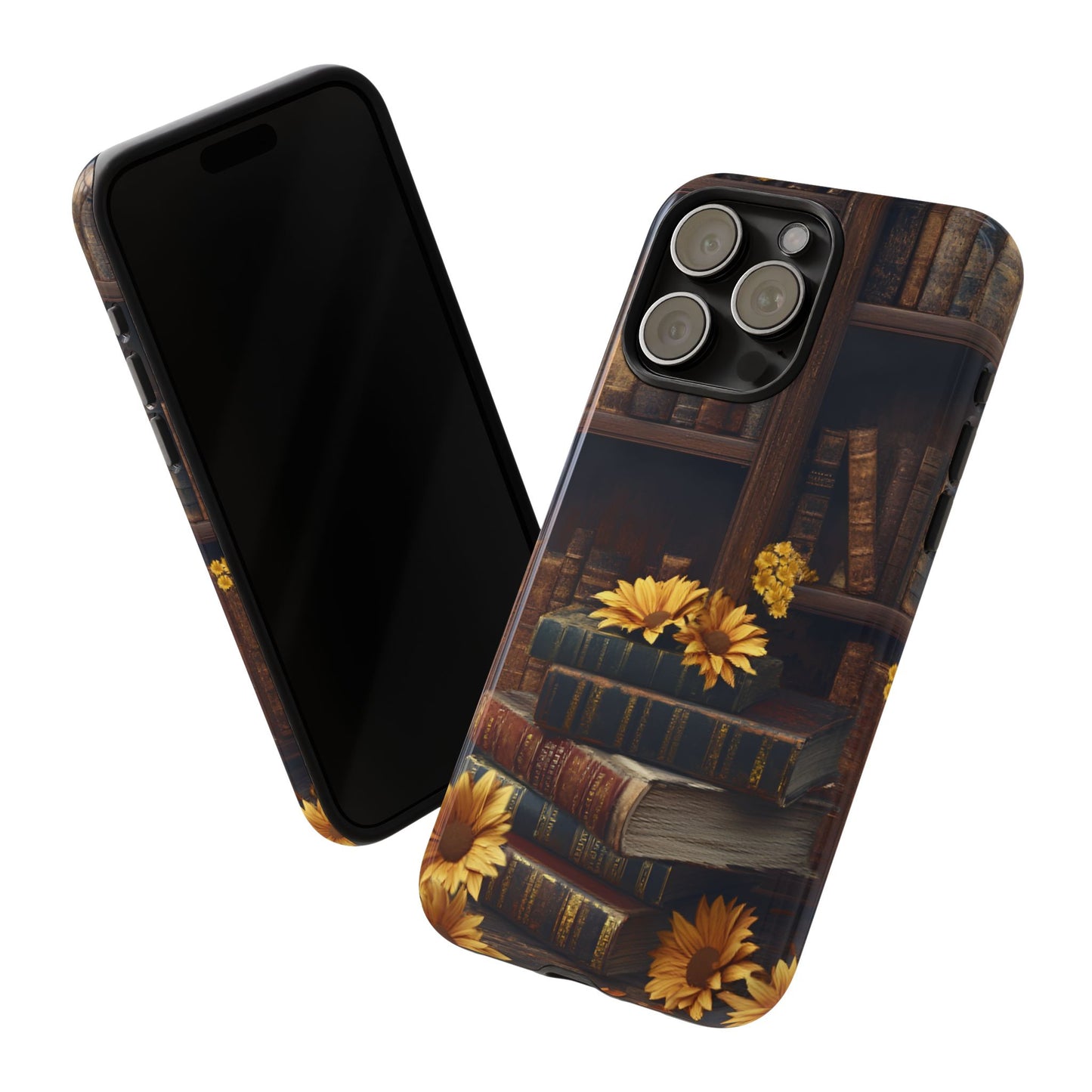 Vintage Books and Sunflowers Phone Case - Dark Academia Library Phone Cases - iPhone 16 15 14 13 12 11, Samsung Galaxy & Google Pixel Phone Covers