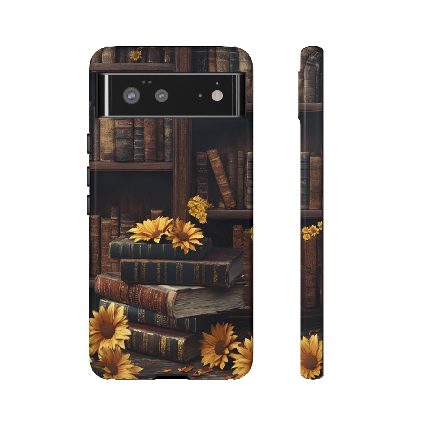 Vintage Books and Sunflowers Phone Case - Dark Academia Library Phone Cases - iPhone 16 15 14 13 12 11, Samsung Galaxy & Google Pixel Phone Covers