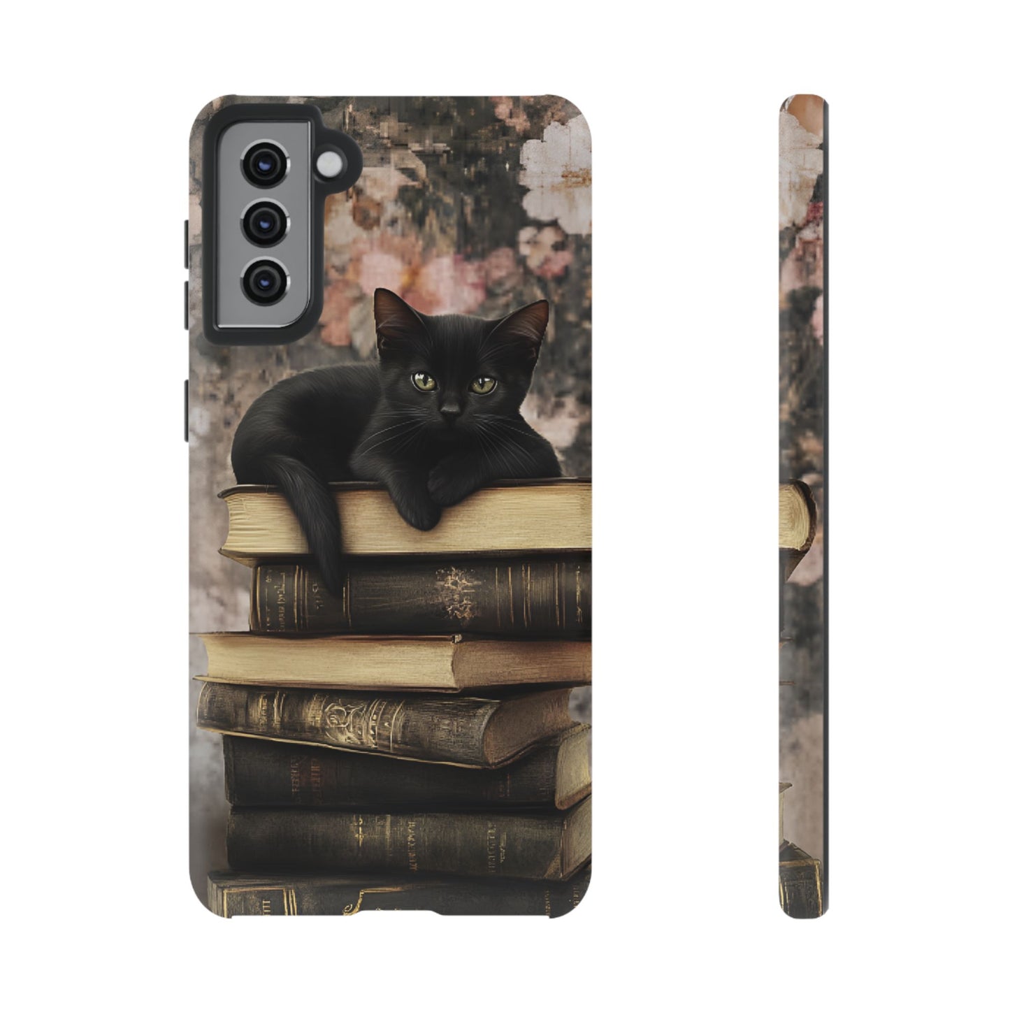 Black Cat and Books Phone Case - Vintage Dark Academia Library Phone Cases for iPhone 16 15 14 13 12 11, Samsung Galaxy & Google Pixel