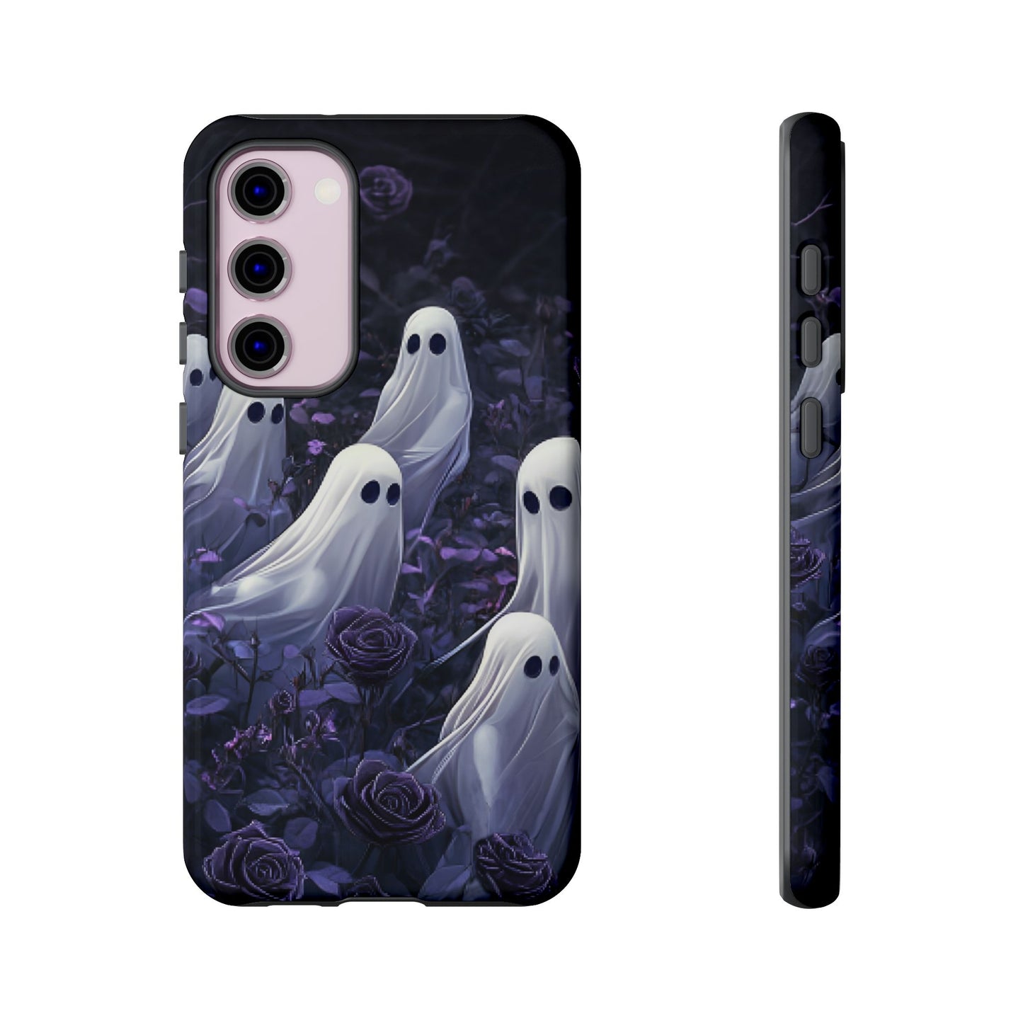 Halloween Phone Case - Ghosts in Purple Rose Garden - iPhone 16 15 14 13 12 11, Samsung Galaxy & Google Pixel Phone Covers