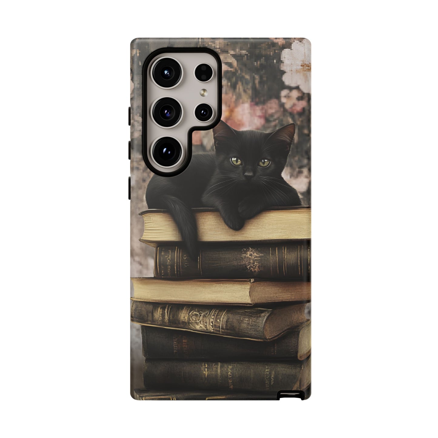 Black Cat and Books Phone Case - Vintage Dark Academia Library Phone Cases for iPhone 16 15 14 13 12 11, Samsung Galaxy & Google Pixel