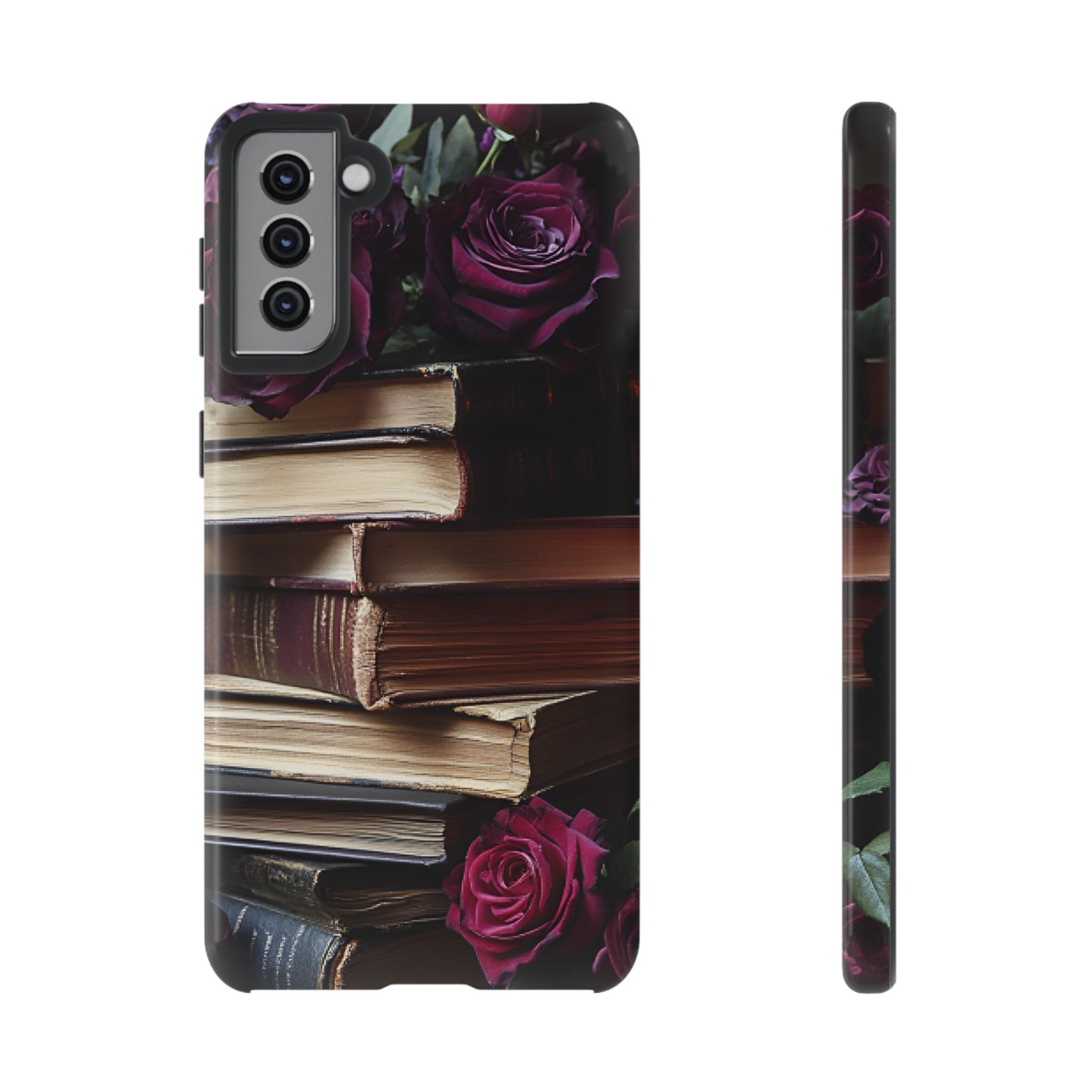 Books and Roses Phone Case - Bookish Dark Academia Phone Cover for iPhone 16 15 14 13 12 11, Samsung Galaxy & Google Pixel