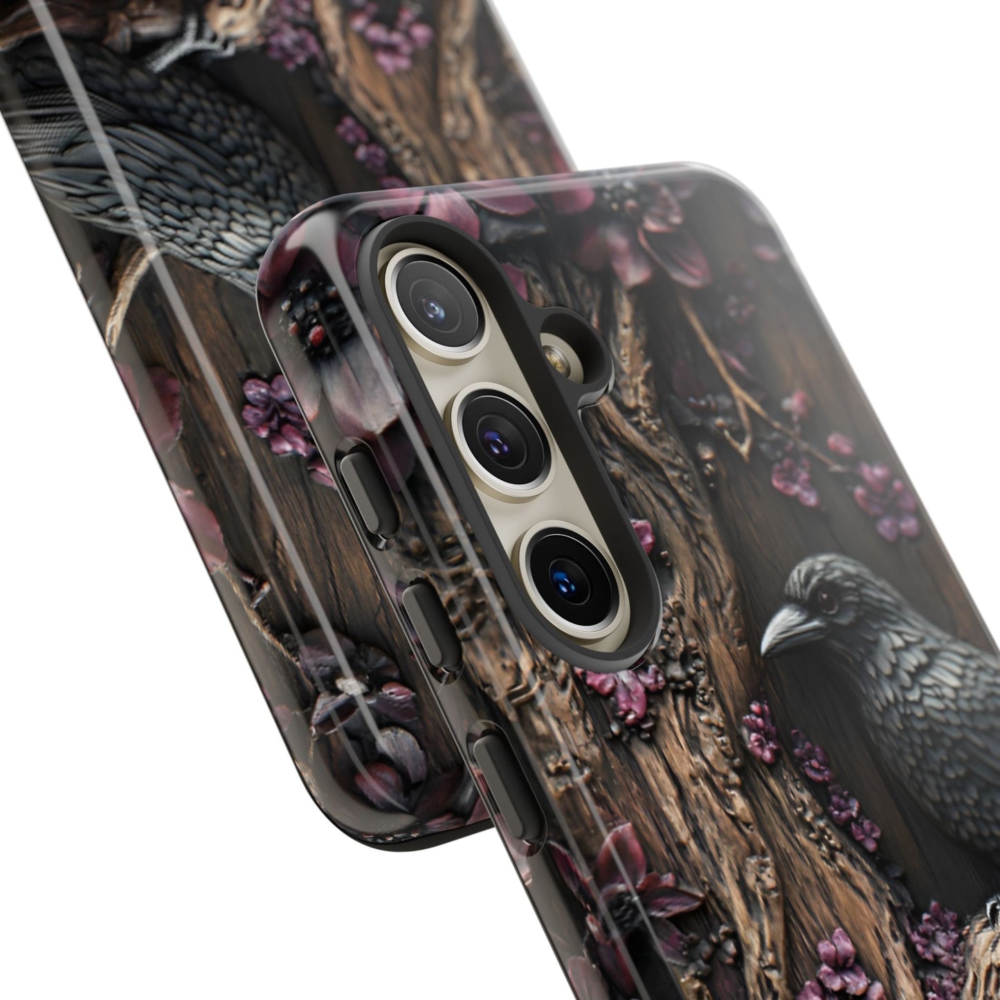 Raven and Skulls Phone Case - Gothic Faux Wood Phone Cases - iPhone 16 15 14 13 12 11, Samsung Galaxy & Google Pixel Phone Covers