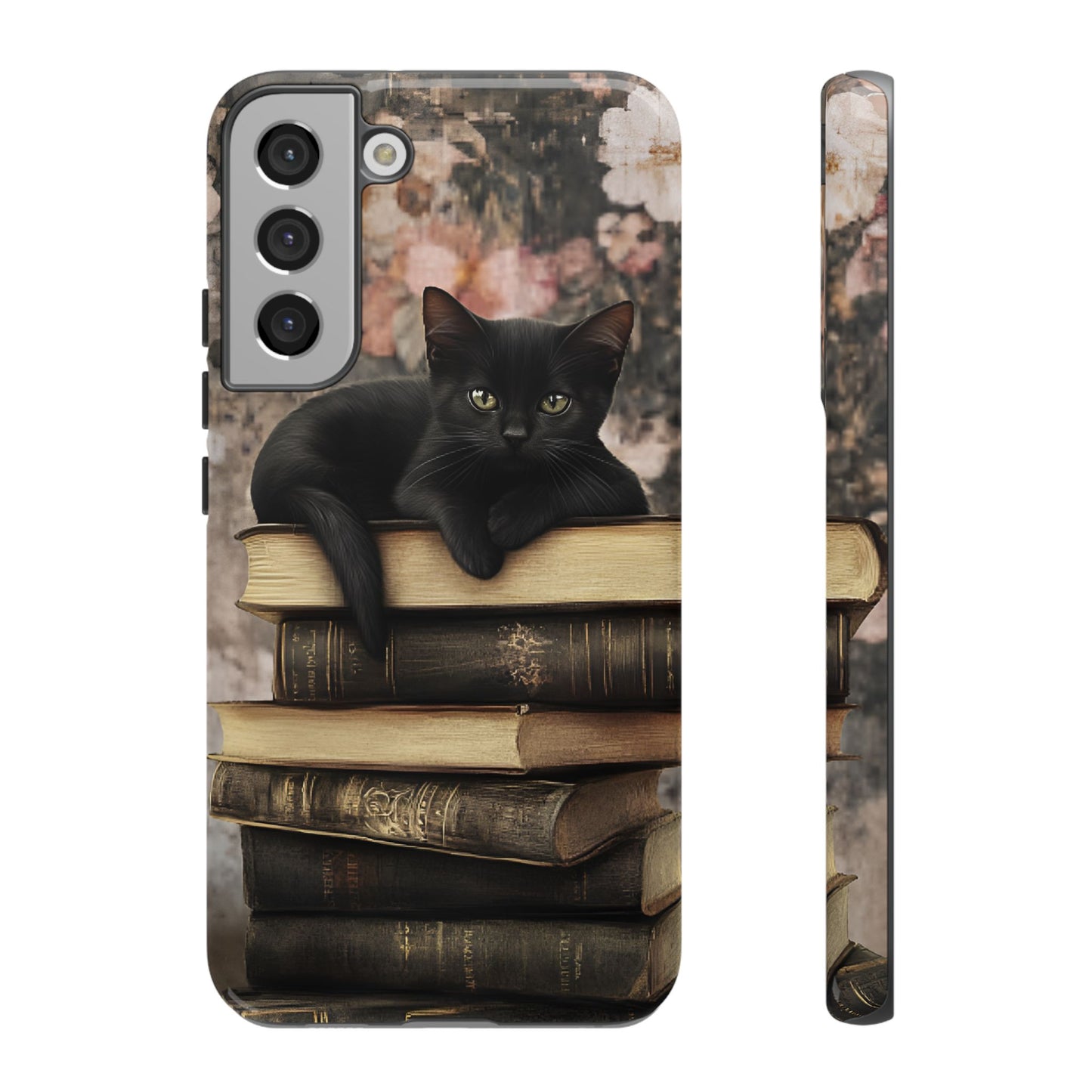 Black Cat and Books Phone Case - Vintage Dark Academia Library Phone Cases - iPhone 16 15 14 13 12 11, Samsung Galaxy & Google Pixel Phone Covers