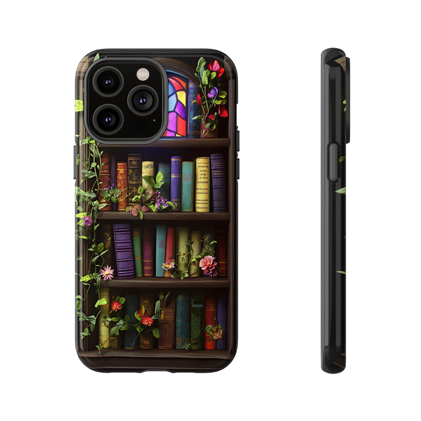 Bookshelf and Stained Glass Window Phone Case - Book Lover Phone Cases - iPhone 16 15 14 13 12 11, Samsung Galaxy & Google Pixel Phone Covers