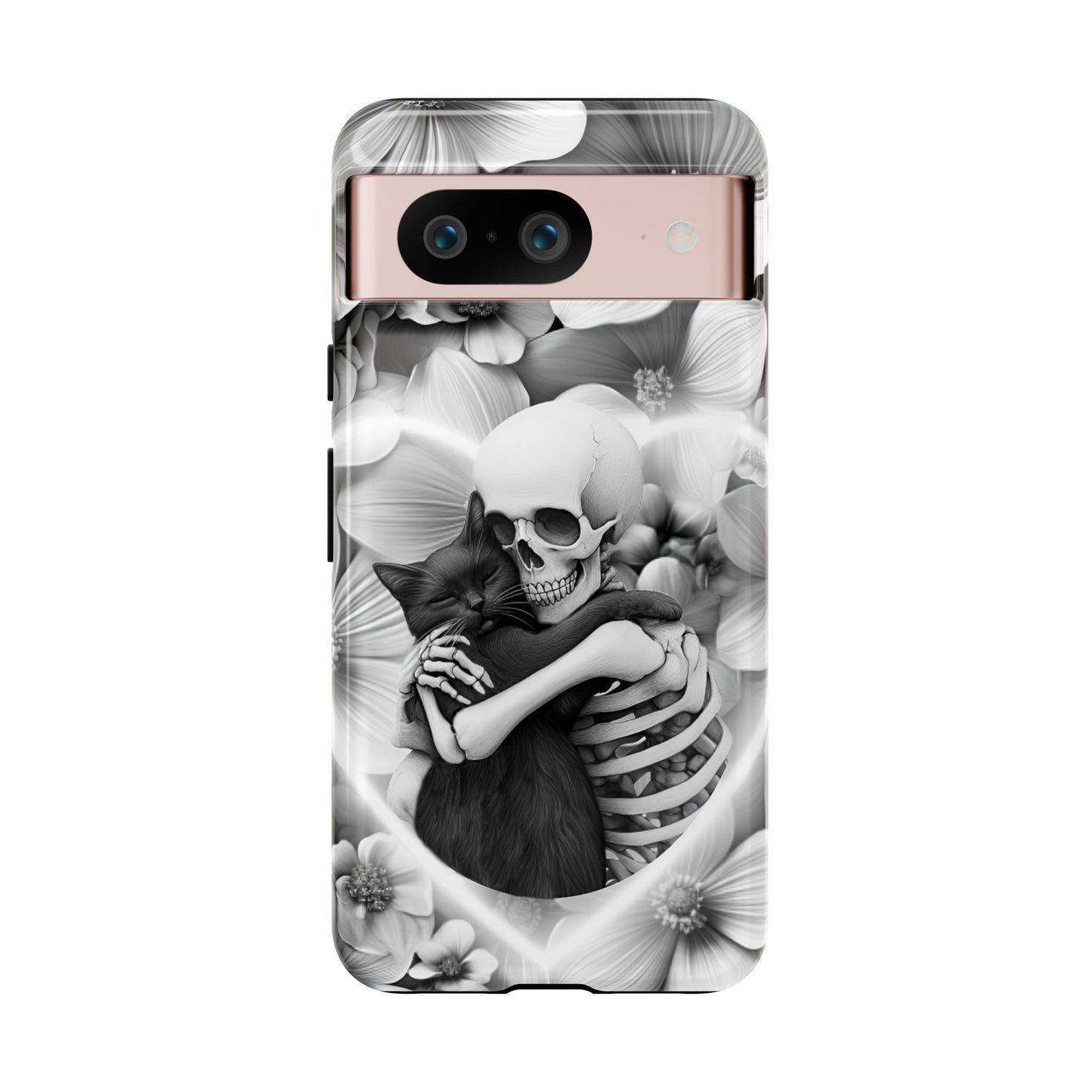 Skeleton & Black Cat Phone Case - Aesthetic Cat Lover Phone Cases- iPhone 16 15 14 13 12 11, Samsung Galaxy & Google Pixel Phone Covers