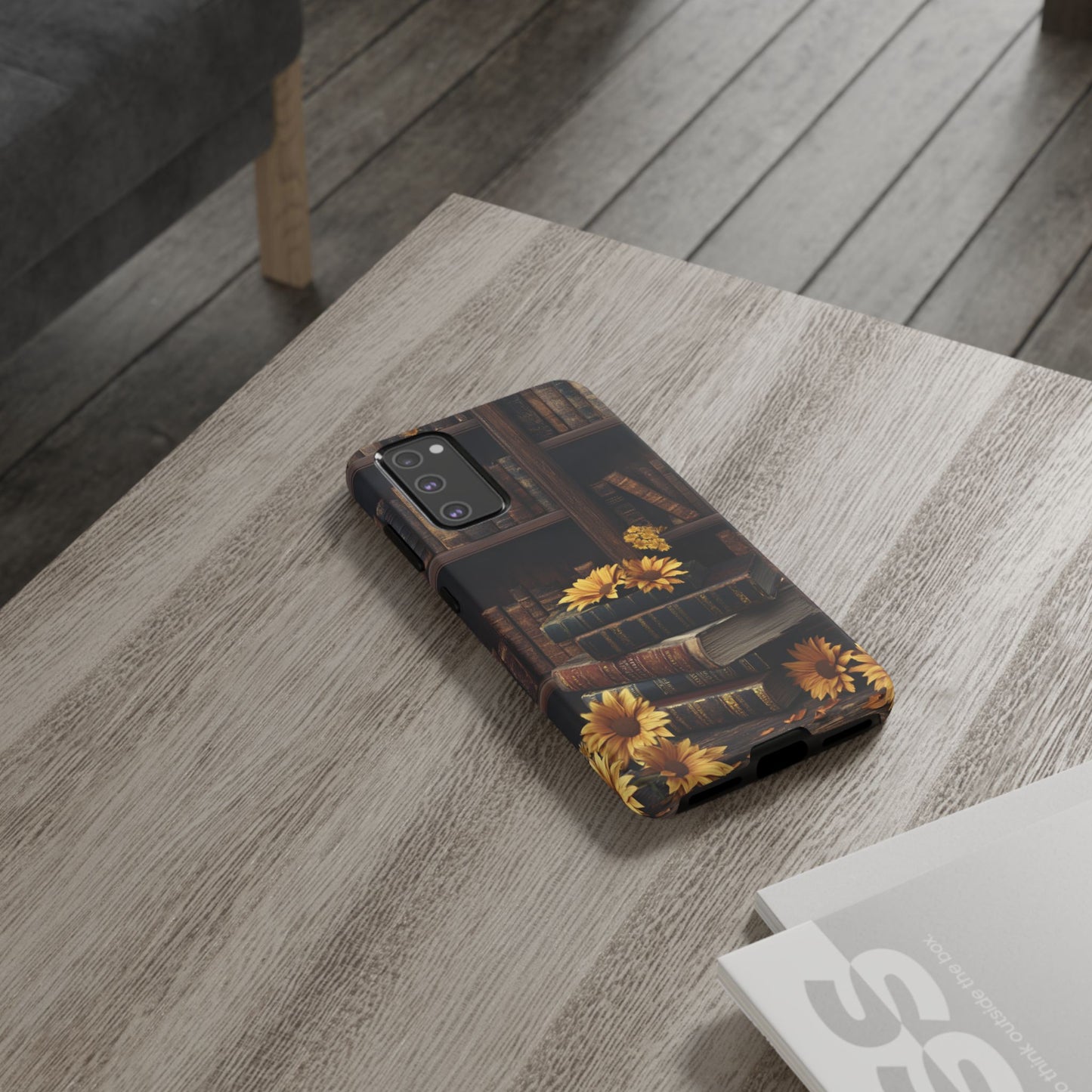 Vintage Books and Sunflowers Phone Case - Dark Academia Library Phone Cases - iPhone 16 15 14 13 12 11, Samsung Galaxy & Google Pixel Phone Covers