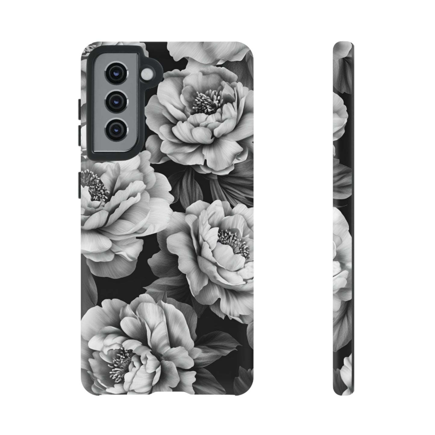 Black and White Peony Flower Phone Case - Aesthetic Dark Floral Phone Cases for iPhone 16 15 14 13 12 11, Samsung Galaxy & Google Pixel