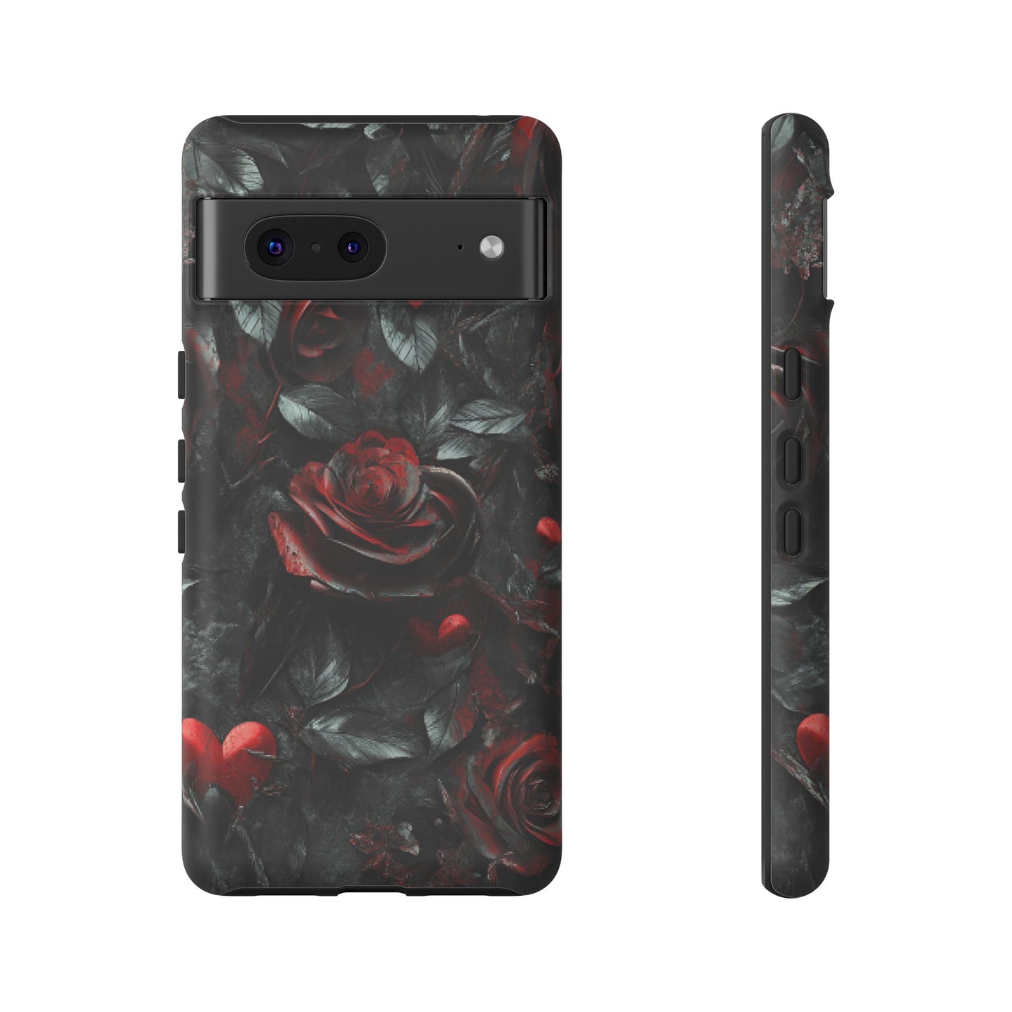 Gothic Valentine Phone Case - Dark Romance Roses and Hearts for iPhone 16 15 14 13 12 11, Samsung Galaxy & Google Pixel