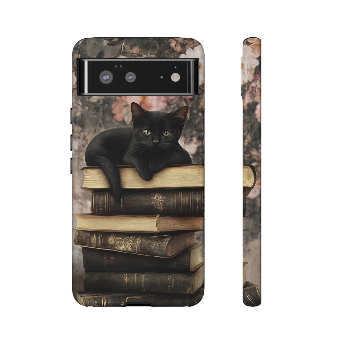 Black Cat and Books Phone Case - Vintage Dark Academia Library Phone Cases - iPhone 16 15 14 13 12 11, Samsung Galaxy & Google Pixel Phone Covers