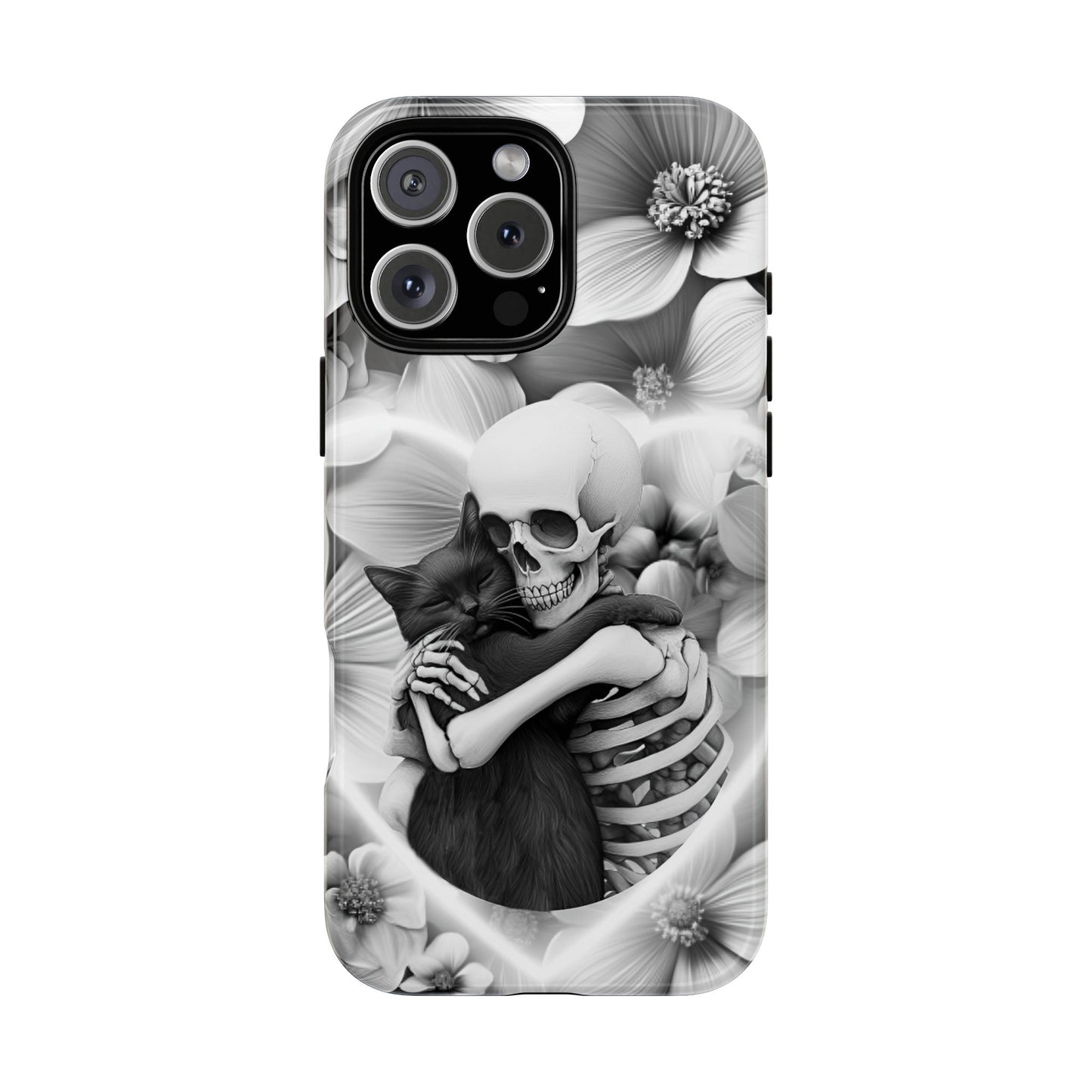 Skeleton & Black Cat Phone Case - Aesthetic Cat Lover Phone Cases- iPhone 16 15 14 13 12 11, Samsung Galaxy & Google Pixel Phone Covers