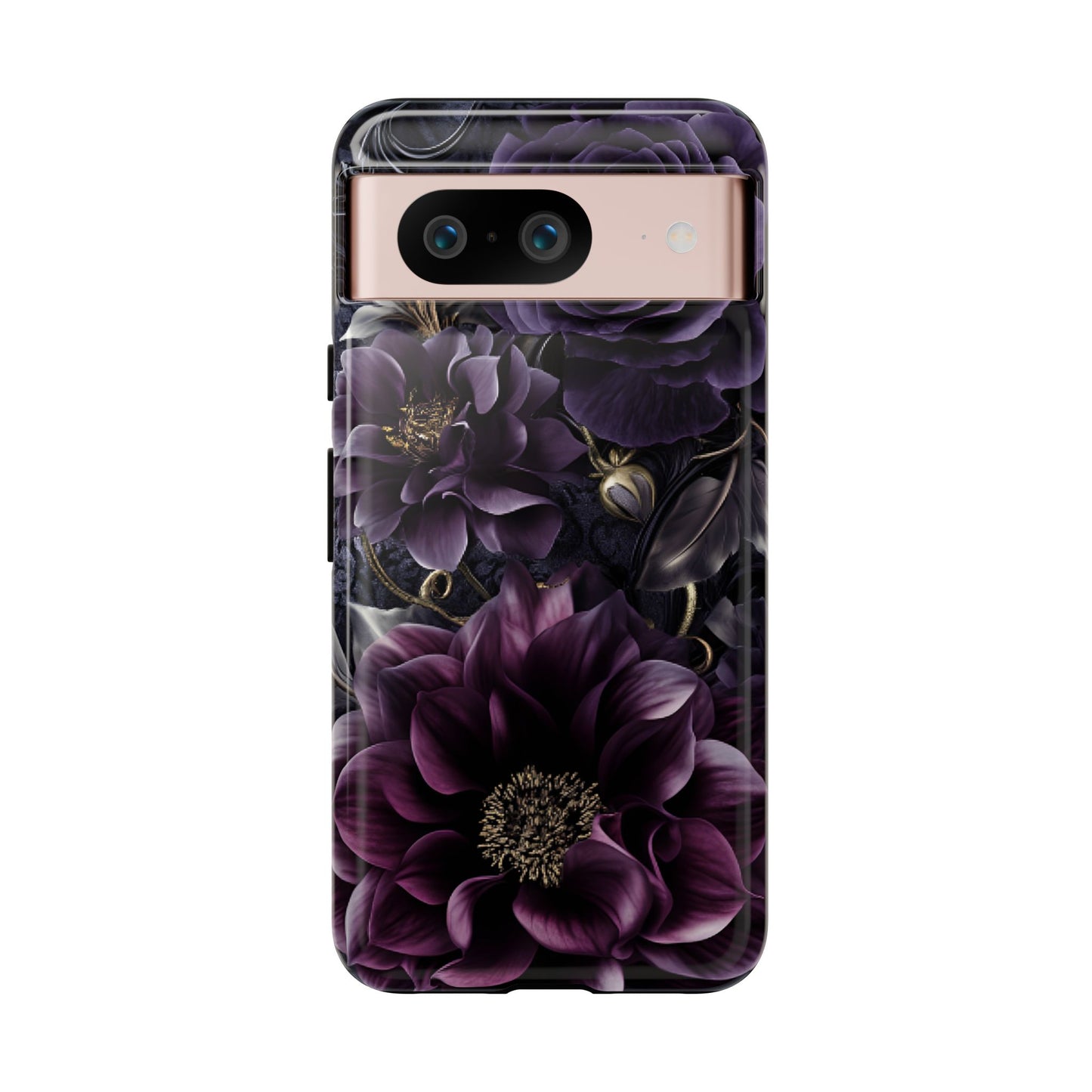 Gothic Dark Floral Phone Case - Aesthetic Purple and Gold Flowers for iPhone 16 15 14 13 12 11, Samsung Galaxy & Google Pixel