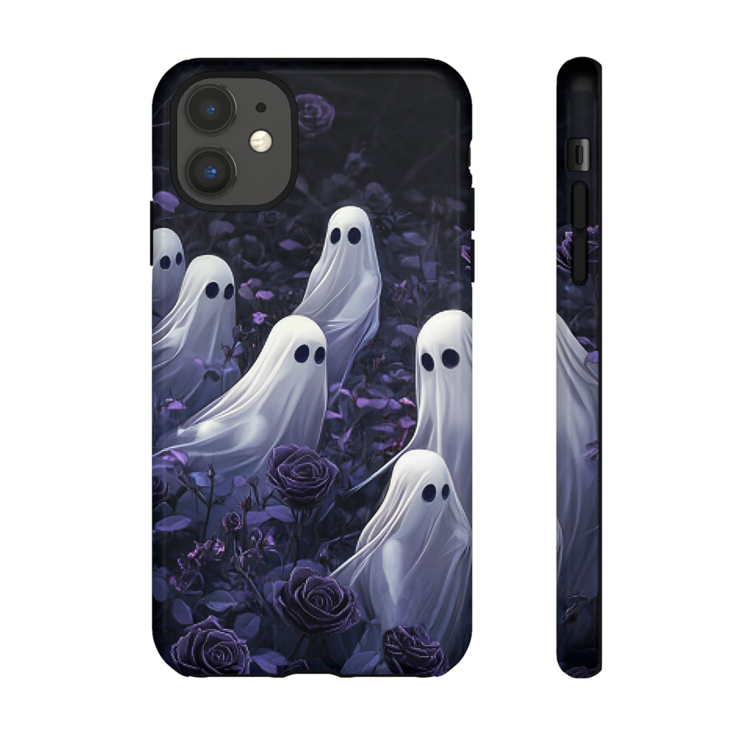 Halloween Phone Case - Ghosts in Purple Rose Garden - iPhone 16 15 14 13 12 11, Samsung Galaxy & Google Pixel Phone Covers