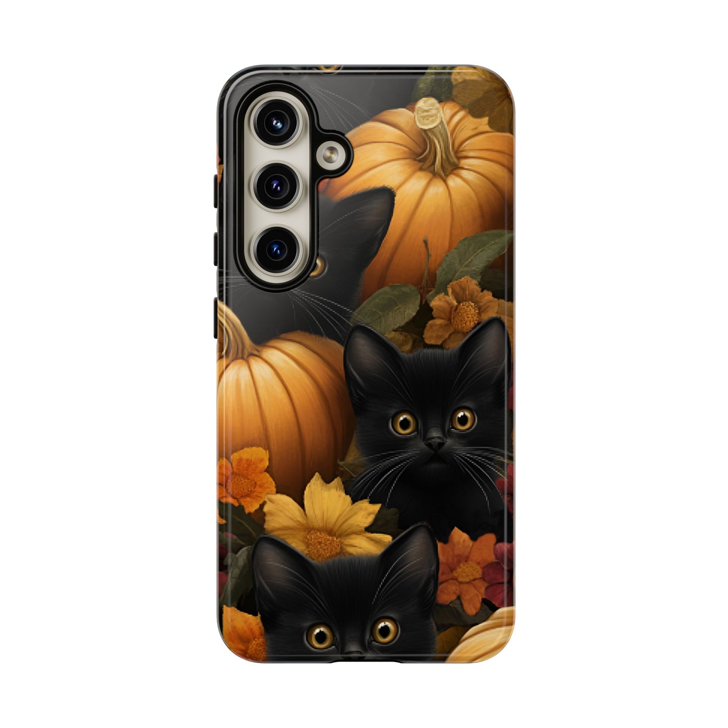 Black Cats and Pumpkins Phone Case - Cute Halloween Phone Cases - iPhone 16 15 14 13 12 11, Samsung Galaxy & Google Pixel Phone Covers