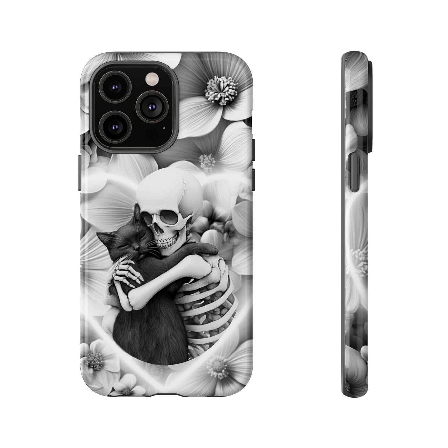 Skeleton & Black Cat Phone Case - Aesthetic Cat Lover Phone Cases- iPhone 16 15 14 13 12 11, Samsung Galaxy & Google Pixel Phone Covers