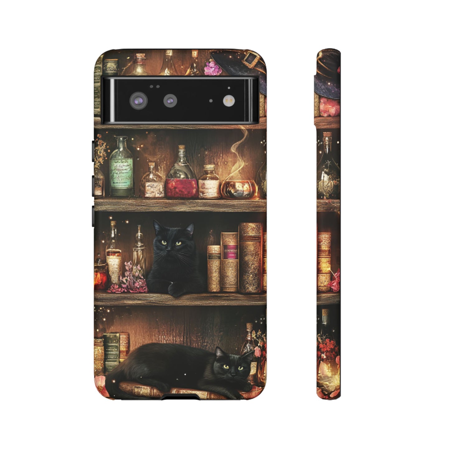 Witch Bookshelf Phone Case - Witchy Books Potions and Black Cats for iPhone 16 15 14 13 12 11, Samsung Galaxy & Google Pixel