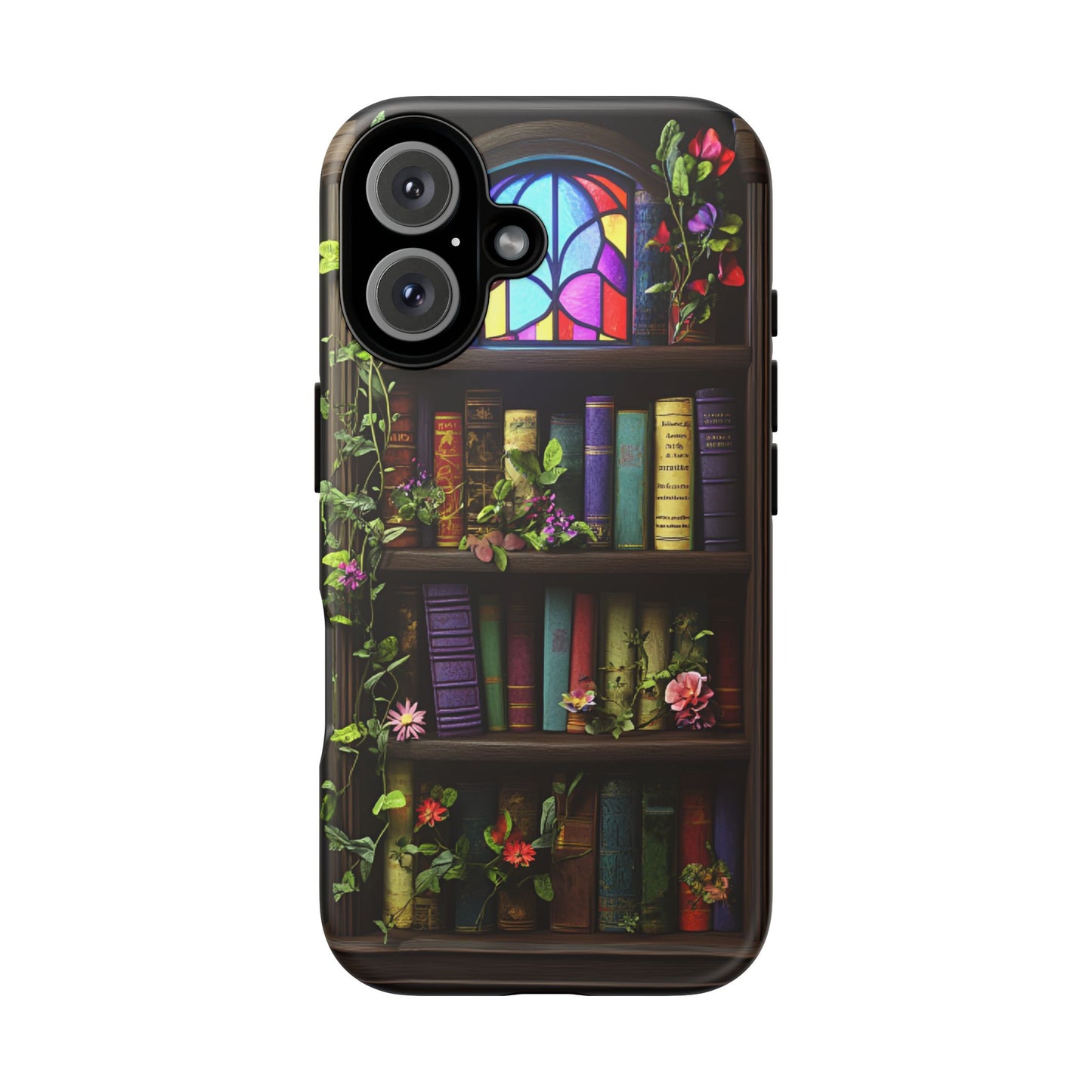 Bookshelf and Stained Glass Window Phone Case - Book Lover Phone Cases - iPhone 16 15 14 13 12 11, Samsung Galaxy & Google Pixel Phone Covers