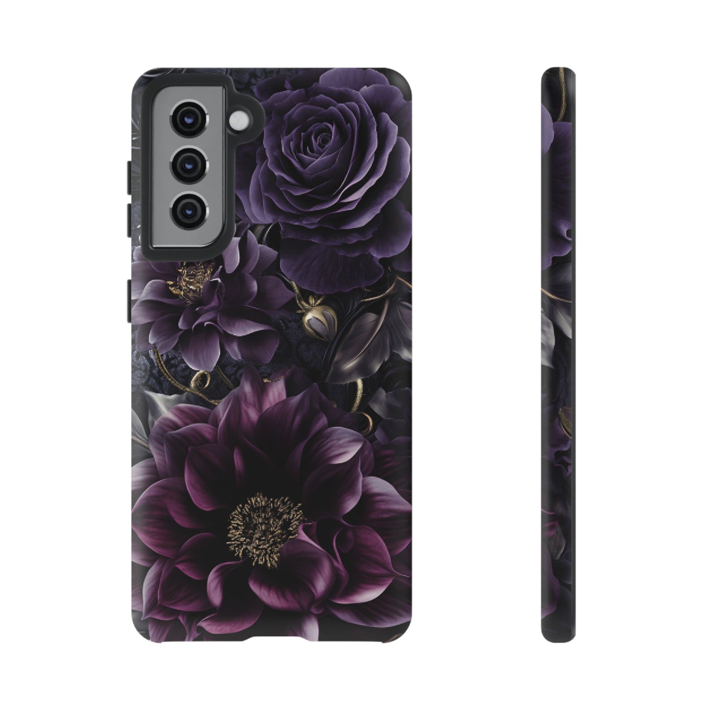 Gothic Dark Floral Phone Case - Aesthetic Purple and Gold Flowers for iPhone 16 15 14 13 12 11, Samsung Galaxy & Google Pixel