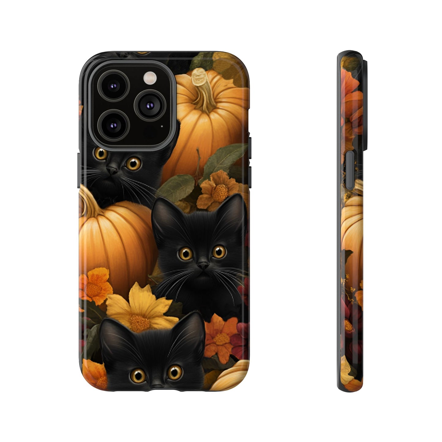 Black Cats and Pumpkins Phone Case - Cute Halloween Phone Cases for iPhone 16 15 14 13 12 11, Samsung Galaxy & Google Pixel