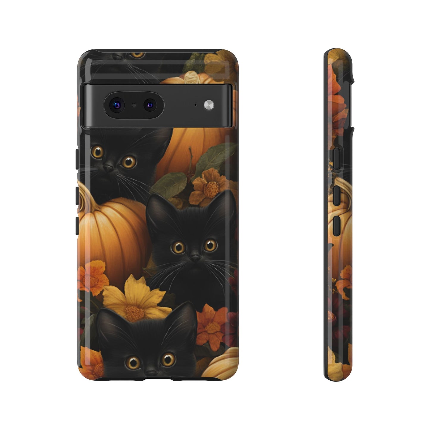 Black Cats and Pumpkins Phone Case - Cute Halloween Phone Cases - iPhone 16 15 14 13 12 11, Samsung Galaxy & Google Pixel Phone Covers