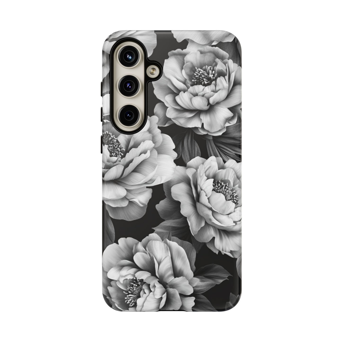 Black and White Peony Flower Phone Case - Aesthetic Dark Floral Phone Cases - iPhone 16 15 14 13 12 11, Samsung Galaxy & Google Pixel Phone Covers