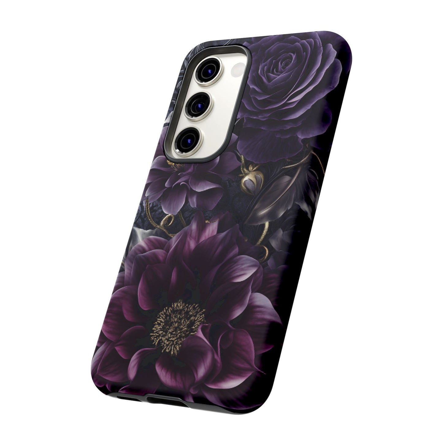 Gothic Dark Floral Phone Case - Aesthetic Purple and Gold Flowers for iPhone 16 15 14 13 12 11, Samsung Galaxy & Google Pixel